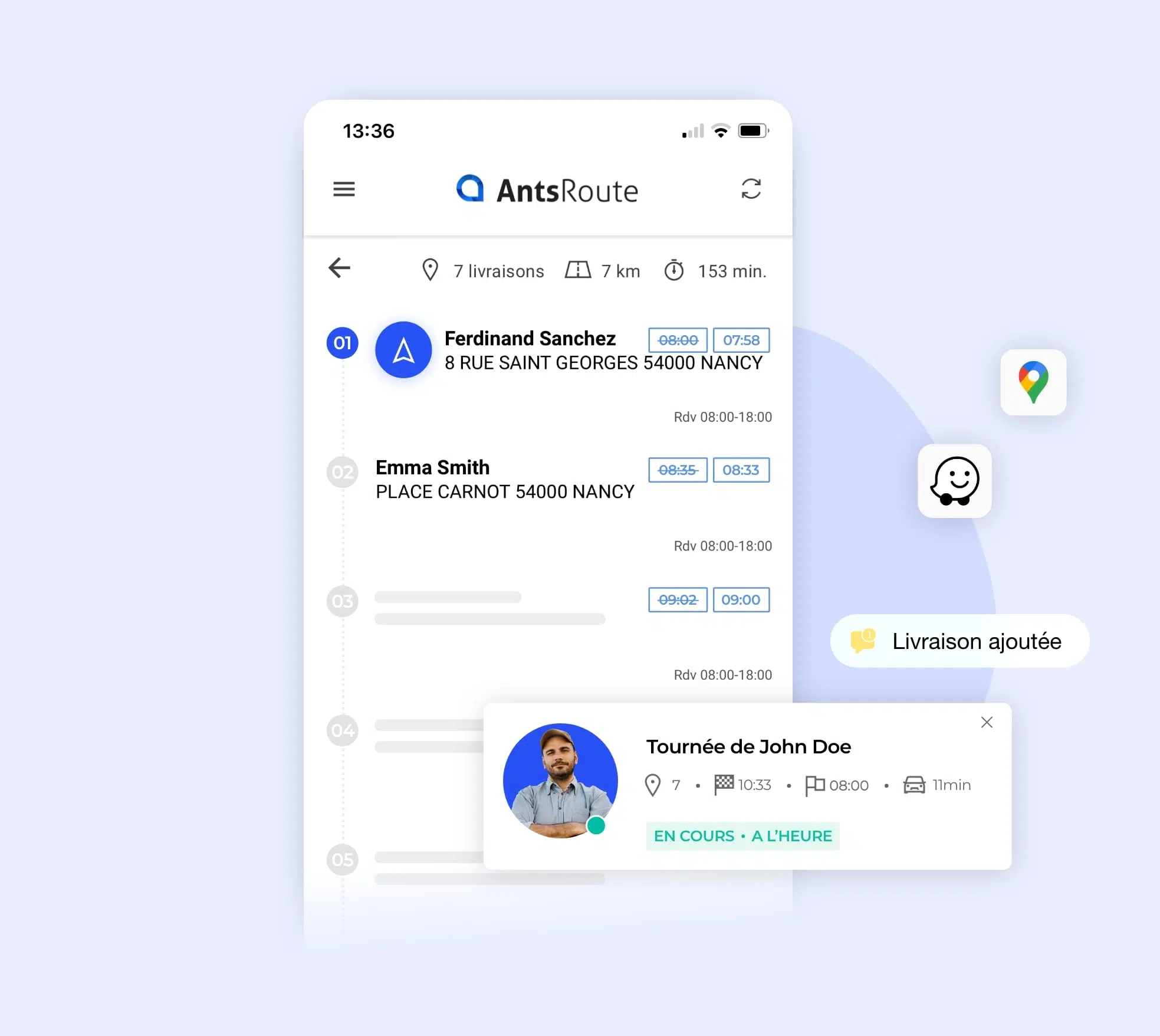 Une feuille de route sur l'application mobile AntsRoute.