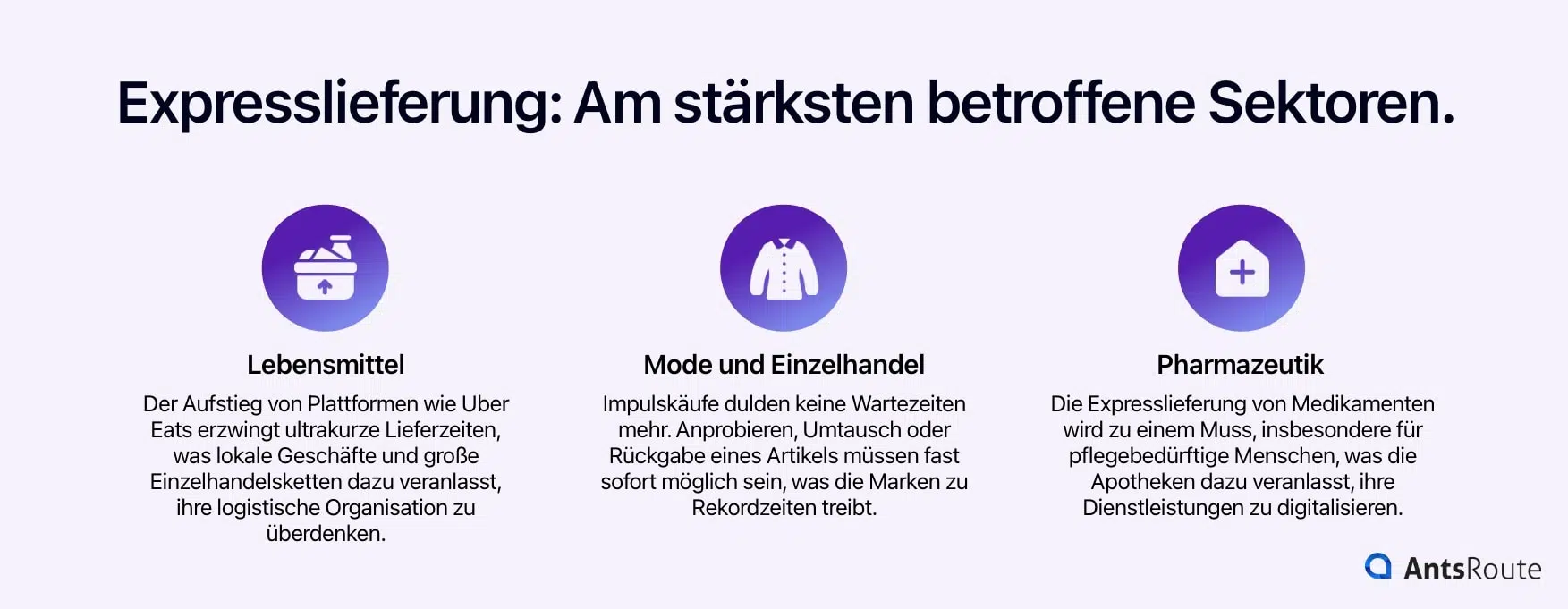 Schematische Darstellung der Bereiche, die am stärksten von Expresslieferungen betroffen sind.