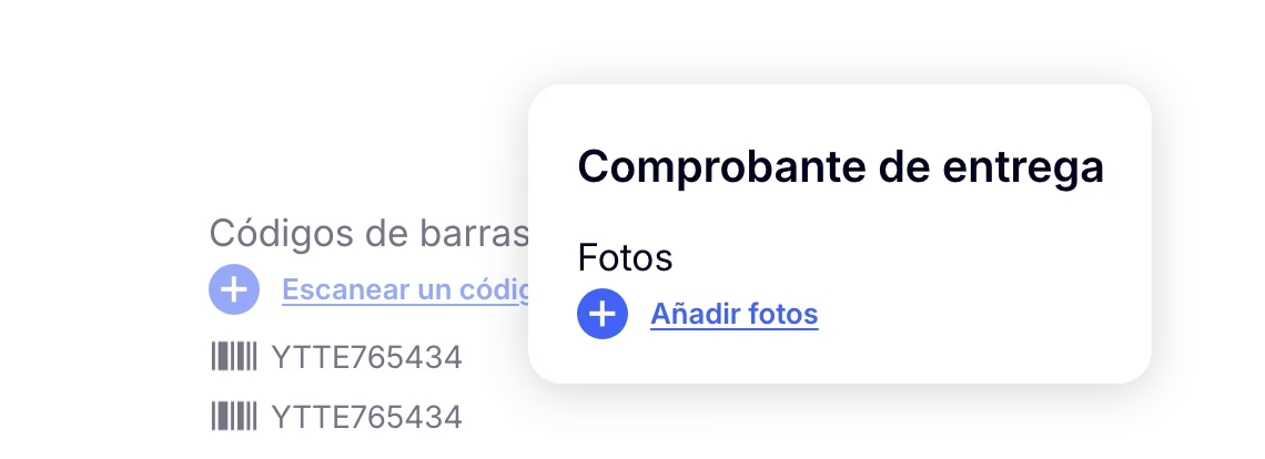 Recopilación de comprobantes de entrega con fotos y escaneo de códigos de barras