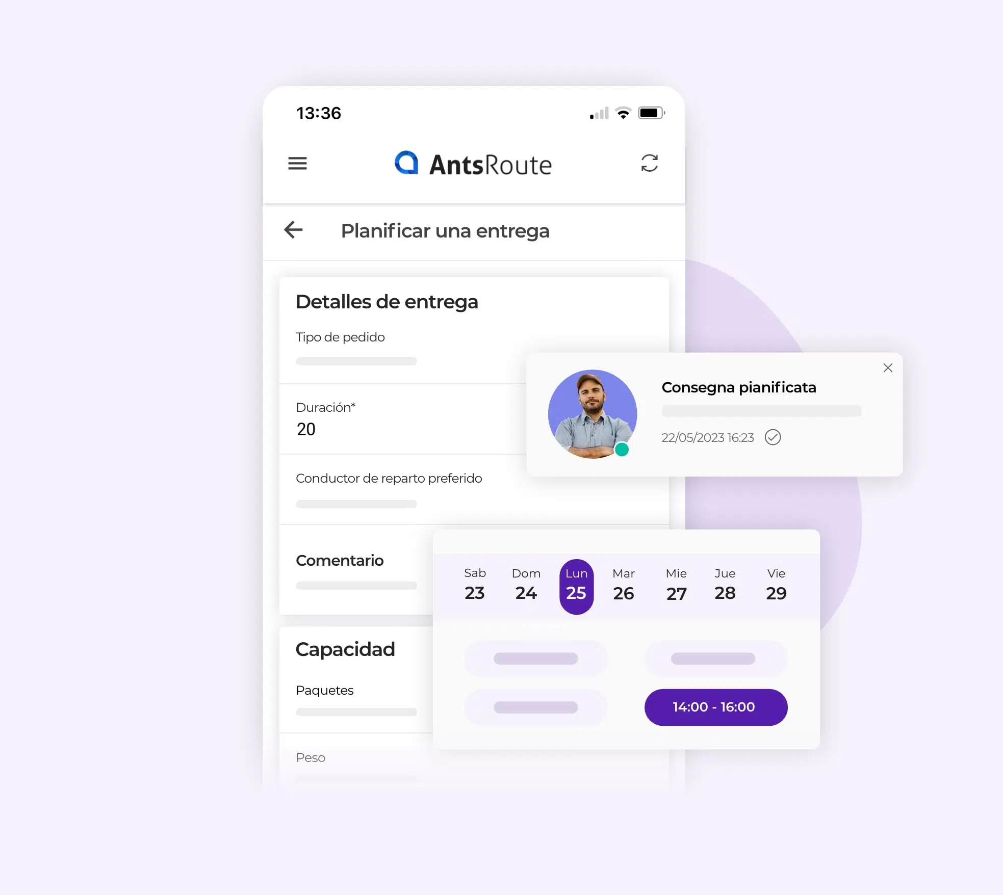 La aplicación móvil AntsRoute muestra cómo planificar una entrega.