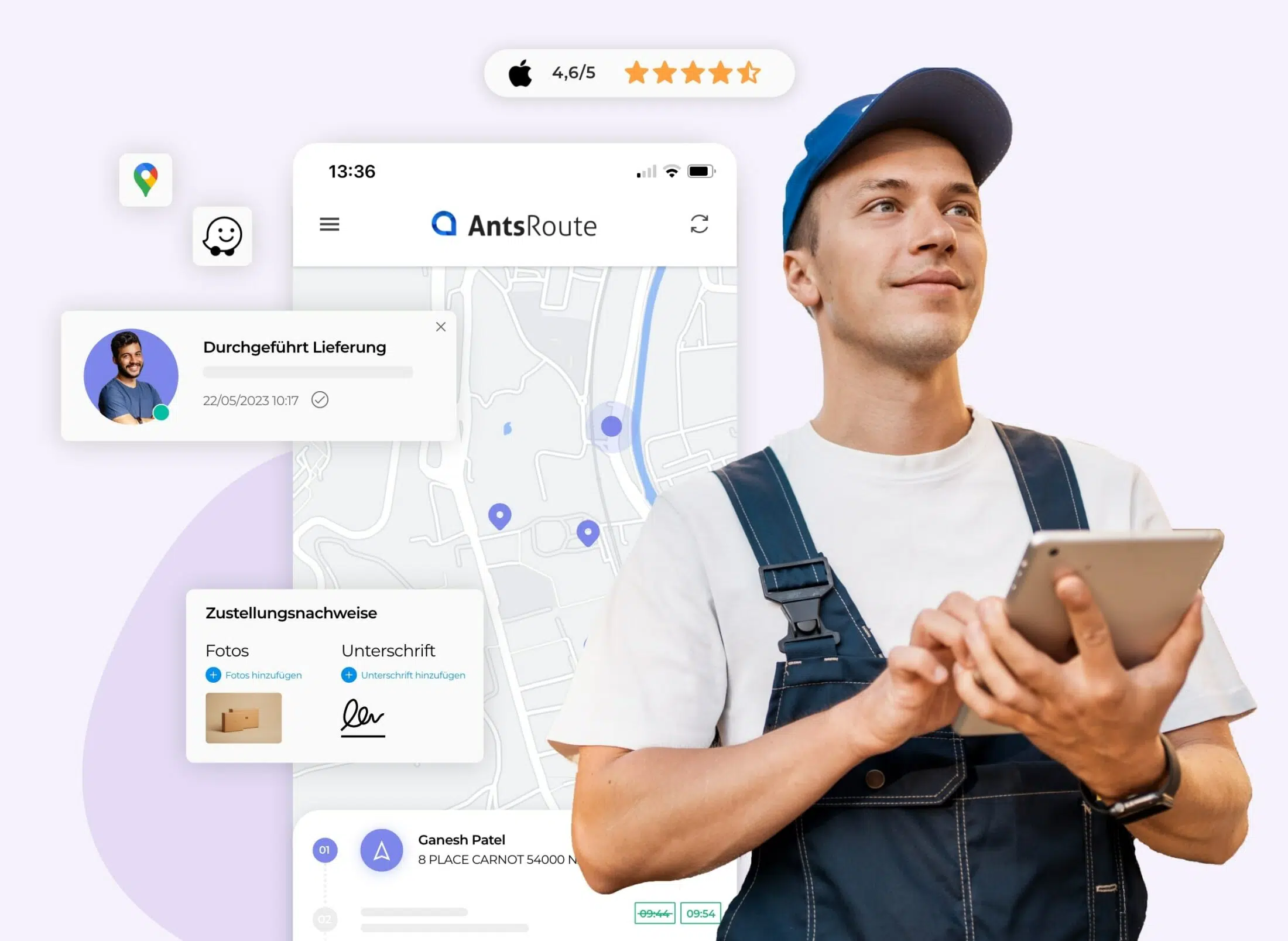 Die AntsRoute-Plattform erleichtert Ihren Lieferfahrern die Arbeit.