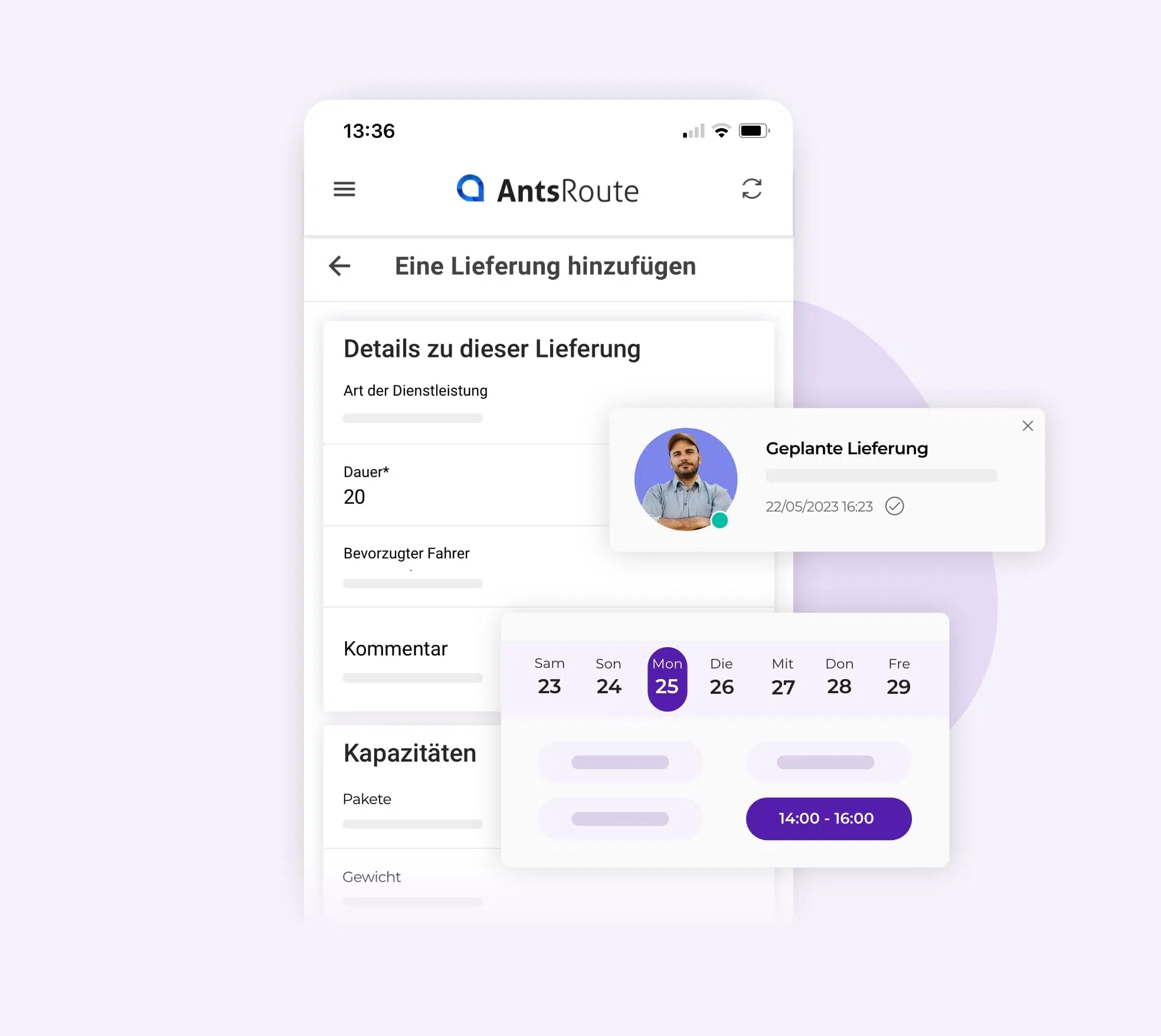 Die mobile Anwendung AntsRoute zeigt, wie man eine Lieferung plant.