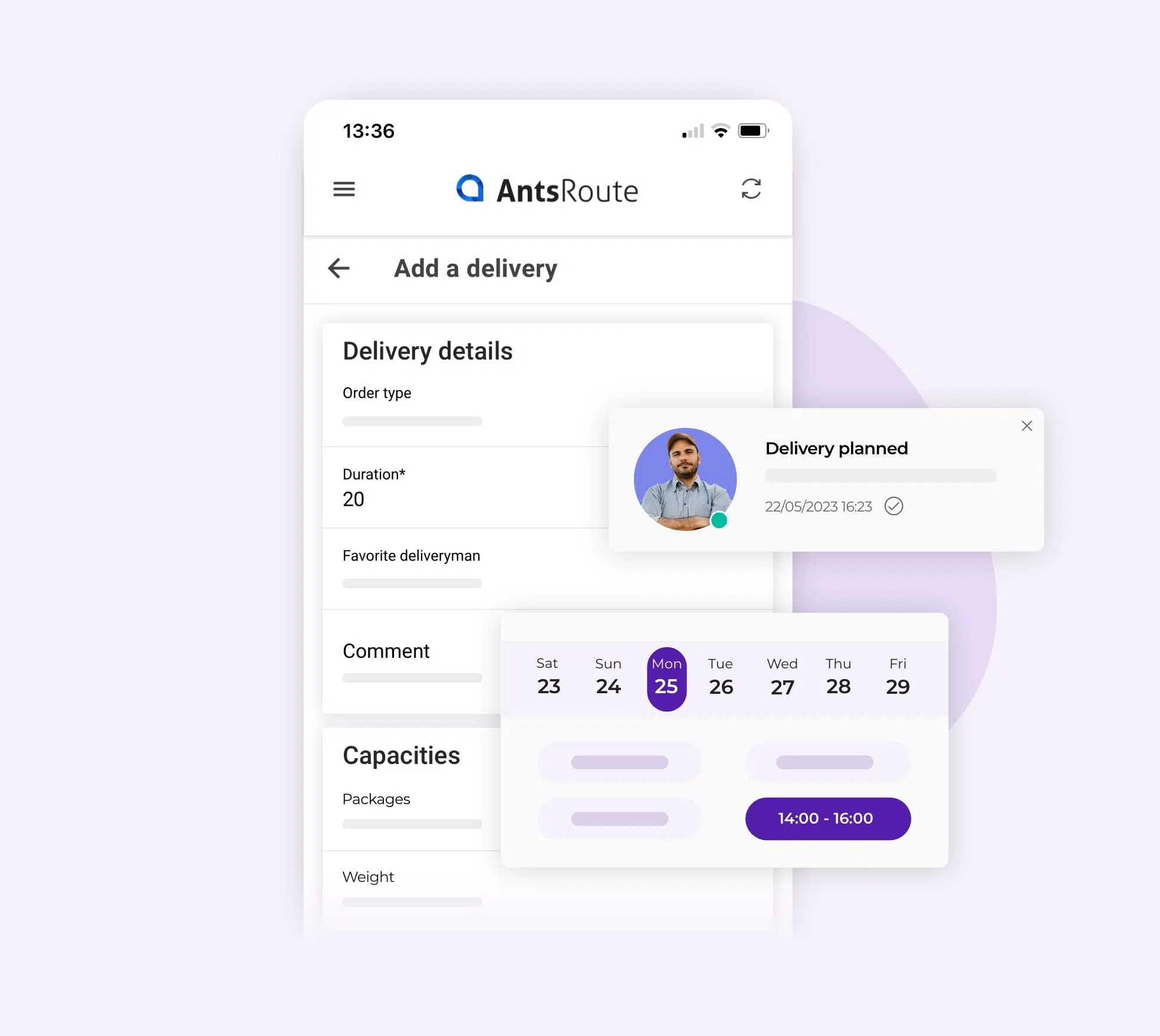The AntsRoute mobile application showing how to plan a delivery.