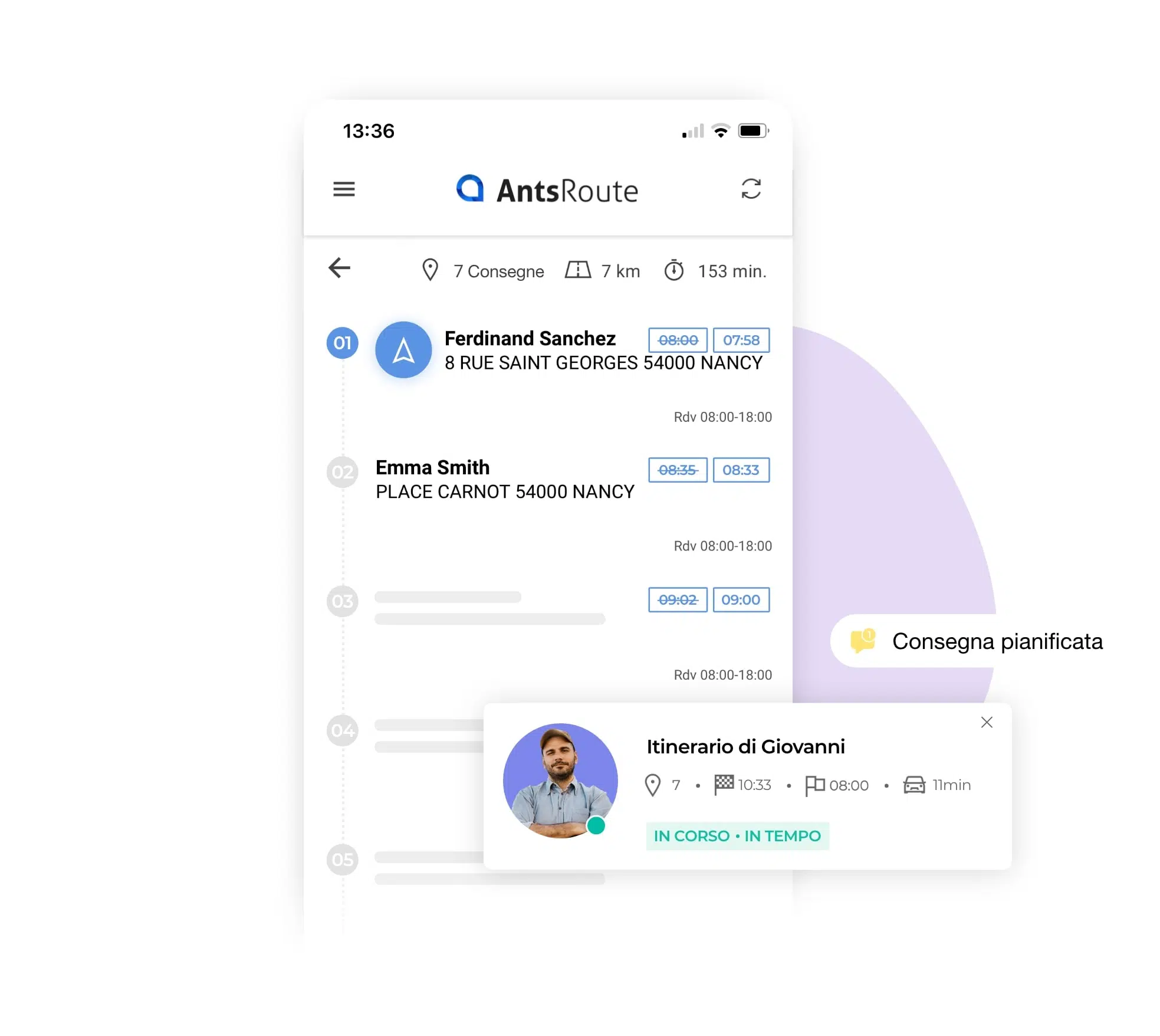 L'applicazione mobile AntsRoute mostra le stazioni di consegna.
