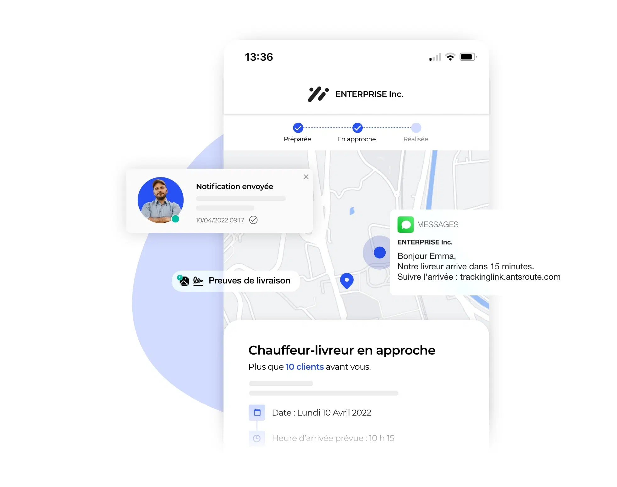 L’envoi de notifications à chaque étape du processus de livraison ou d’intervention sur AntsRoute.
