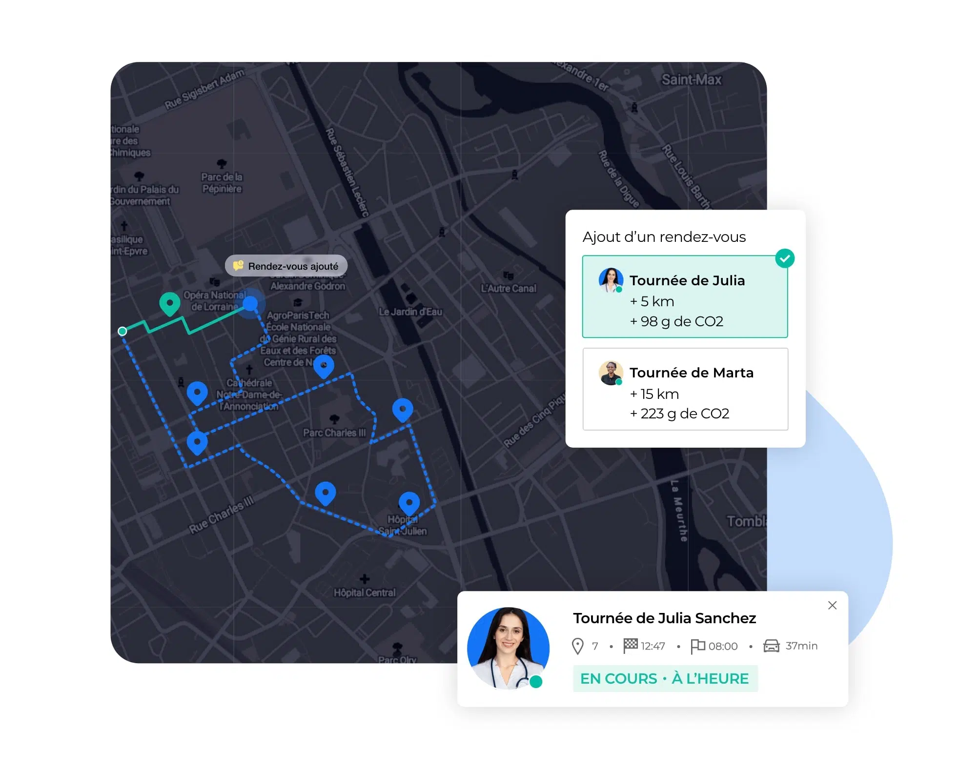 Vue de l’assignation des rendez-vous de dernière minute sur AntsRoute.