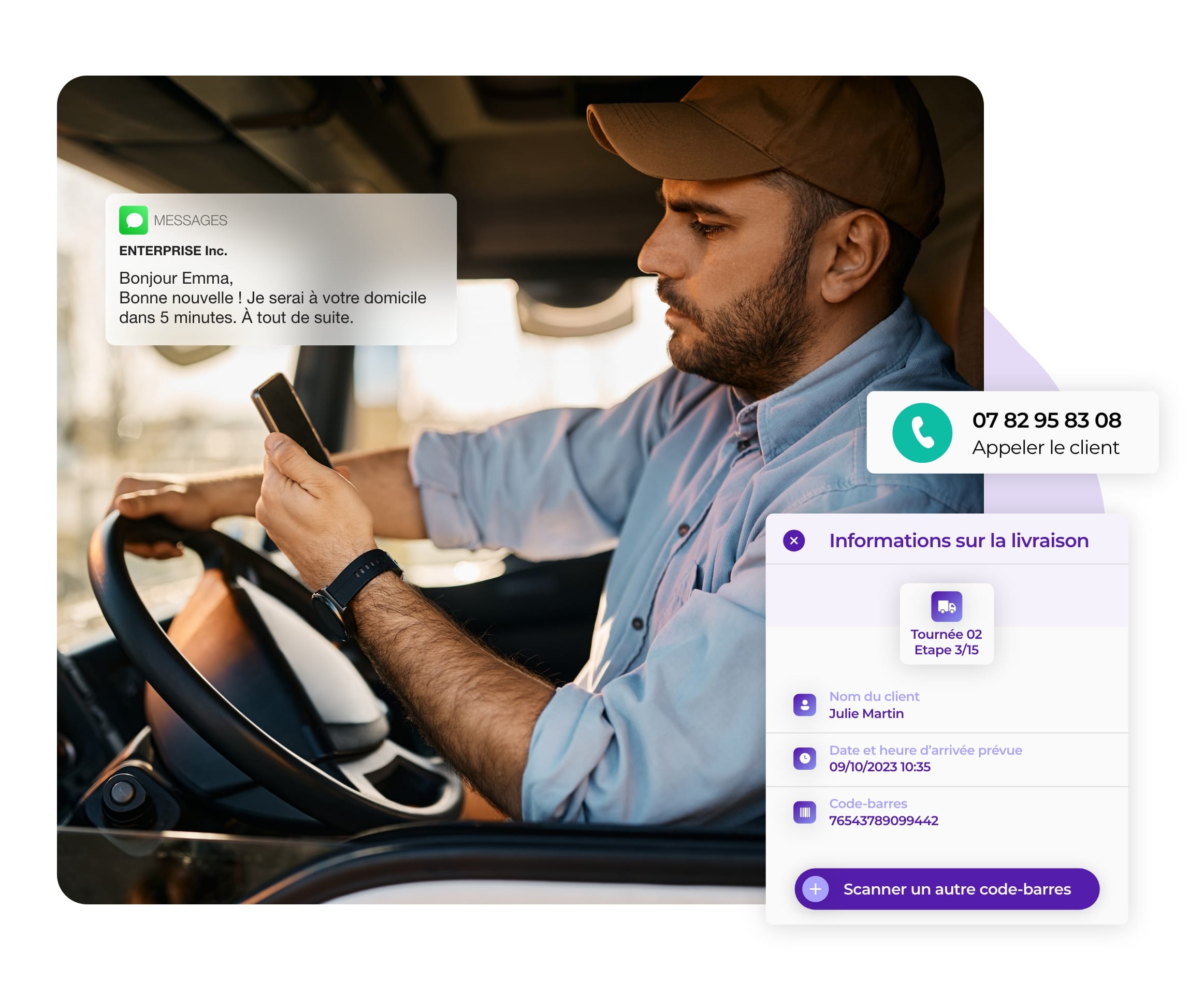 Vue de l’application mobile AntsRoute pour chauffeurs.