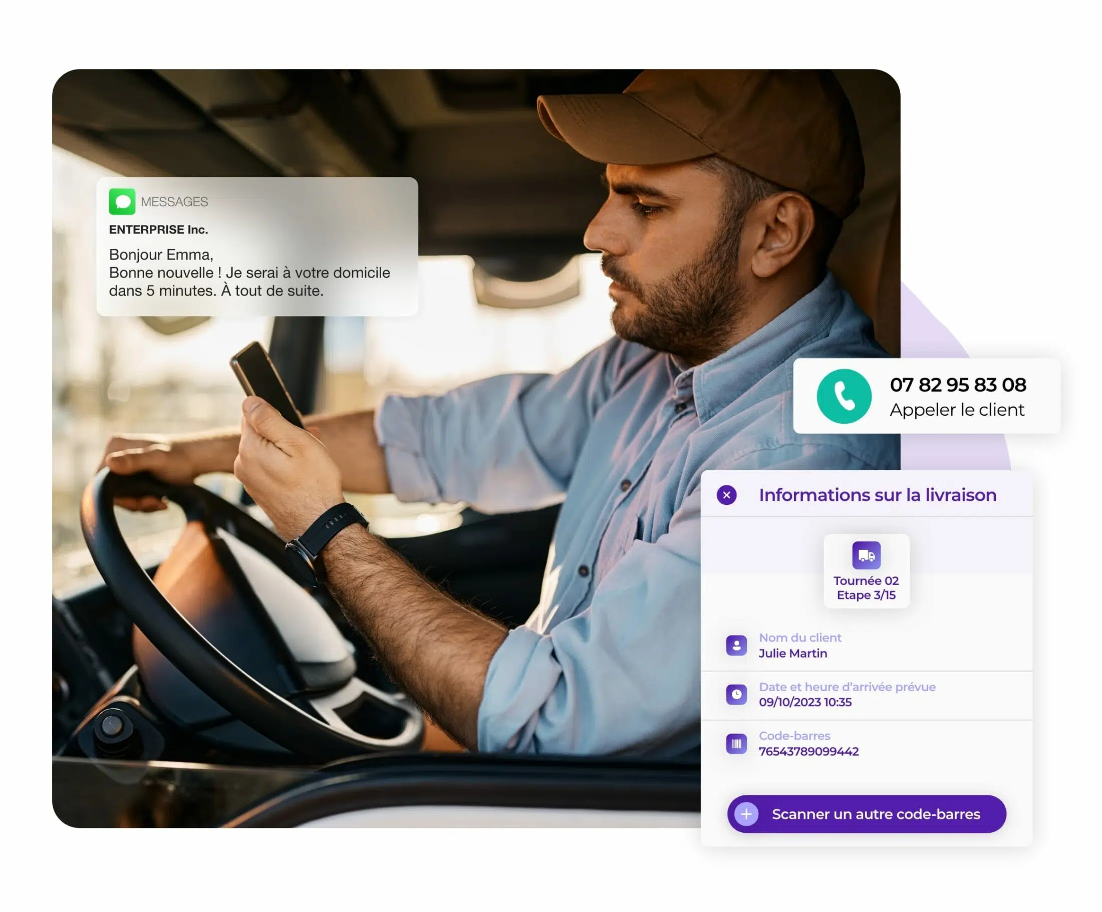 Vue de l’application mobile AntsRoute pour chauffeurs.