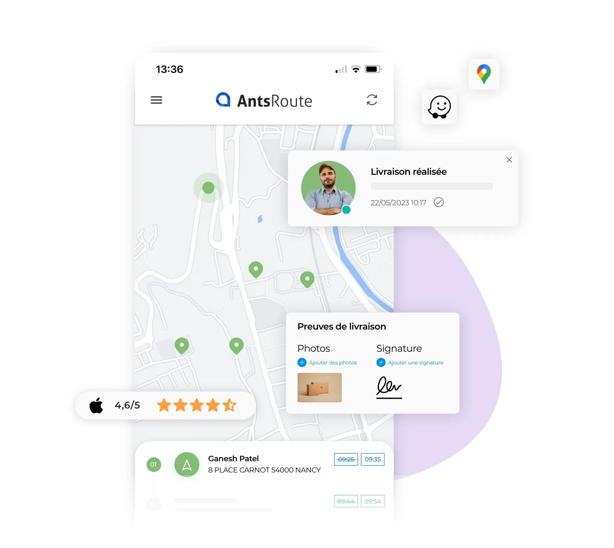 Vue de l’accès aux feuilles de route sur l’application mobile AntsRoute.