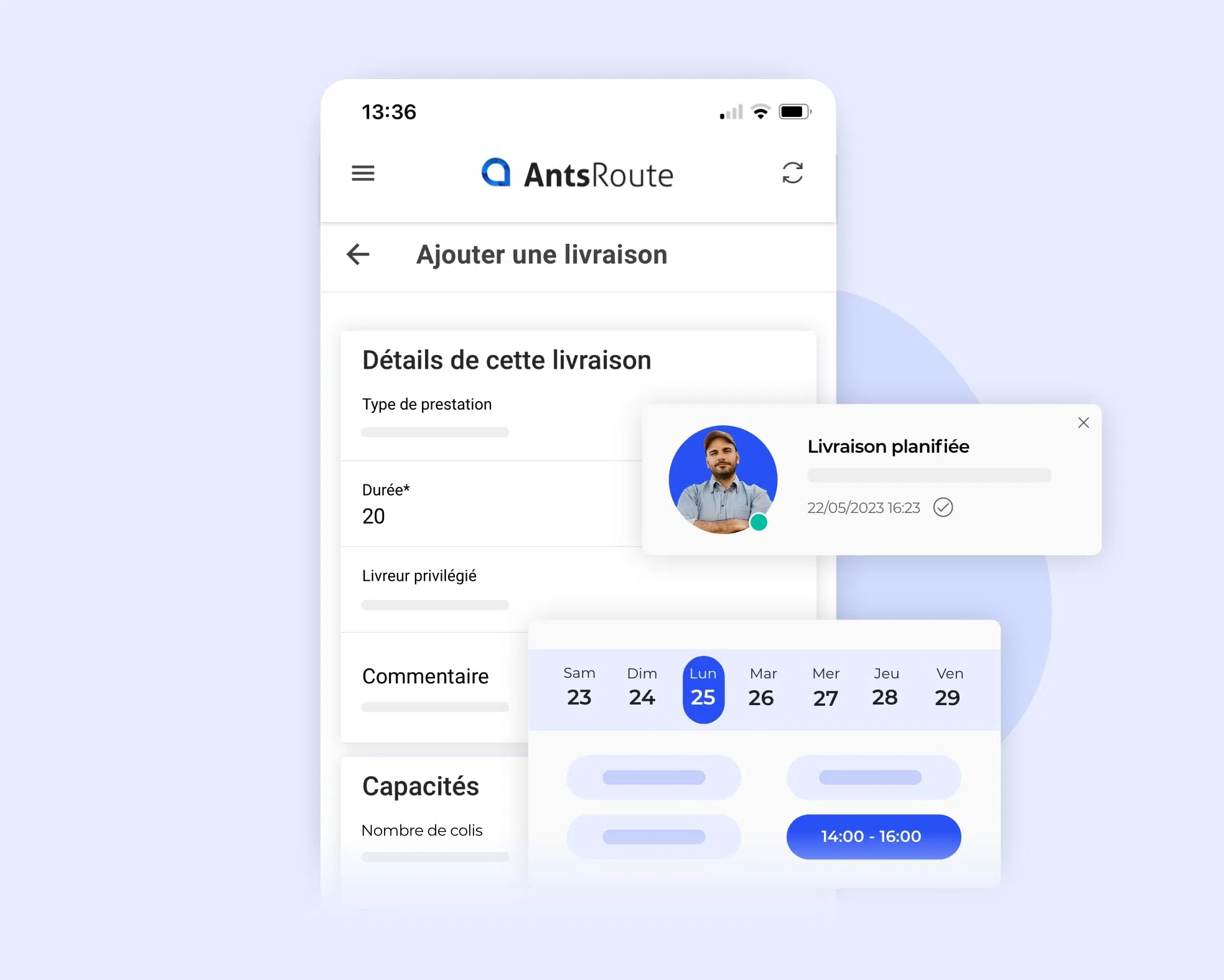 La planification d'un rendez-vous depuis l'application mobile AntsRoute.
