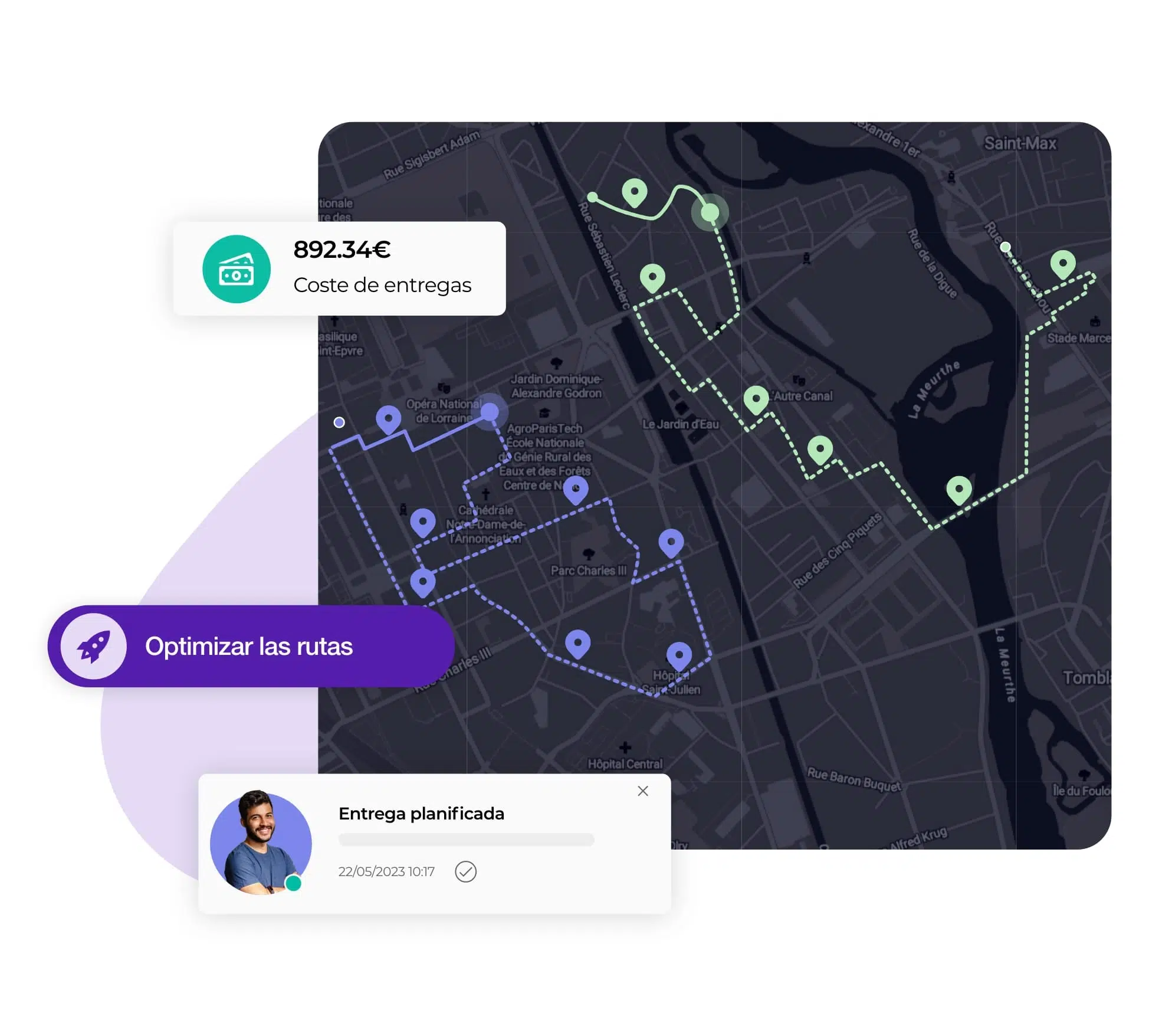 Dashboard de un responsable de planificación de rutas en AntsRoute con la creación de rutas de entrega optimizadas.