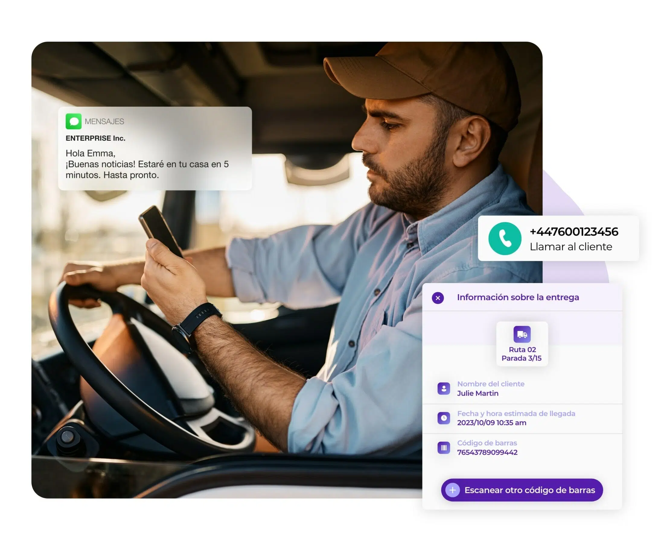 Vista de la aplicación móvil AntsRoute para conductores.
