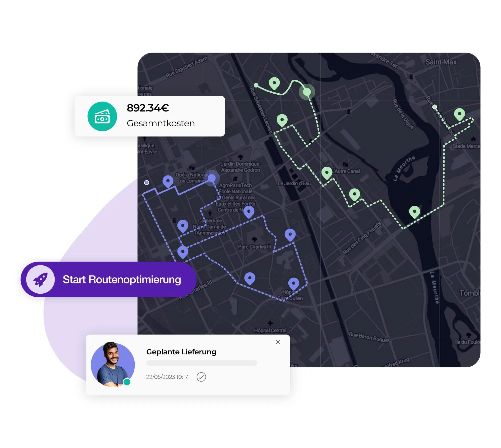 Dashboard eines Routenplaners auf AntsRoute mit der Erstellung von optimierten Lieferrouten.
