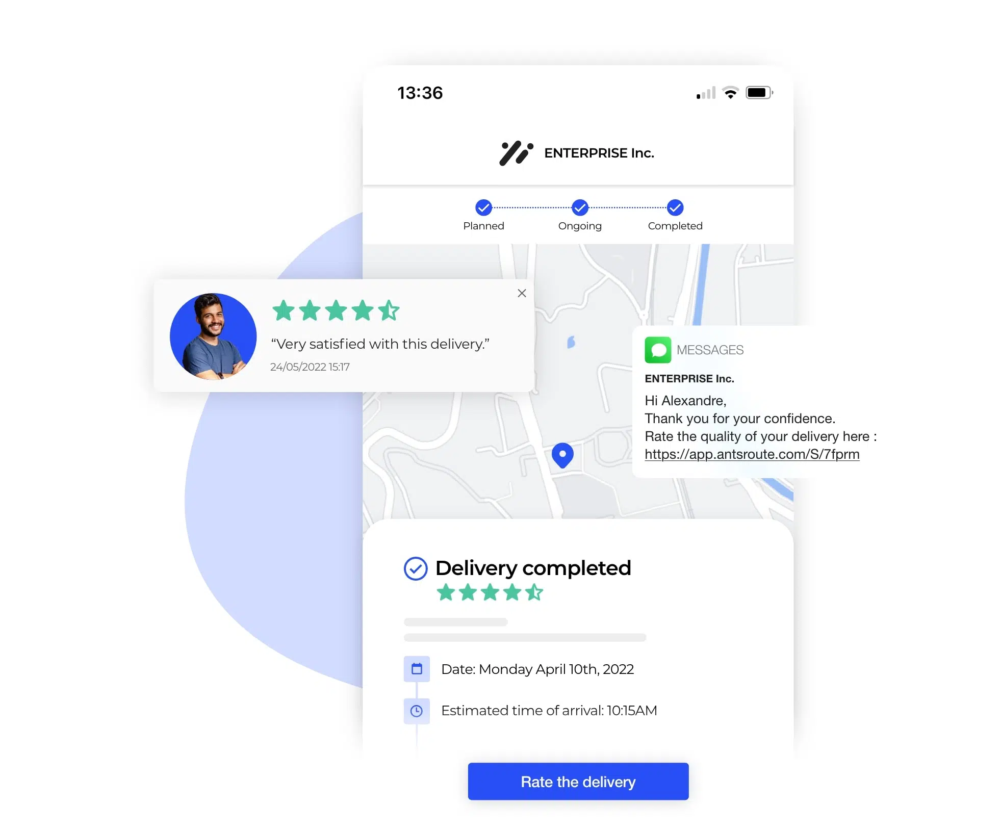 The rating link of a delivery or service on AntsRoute.