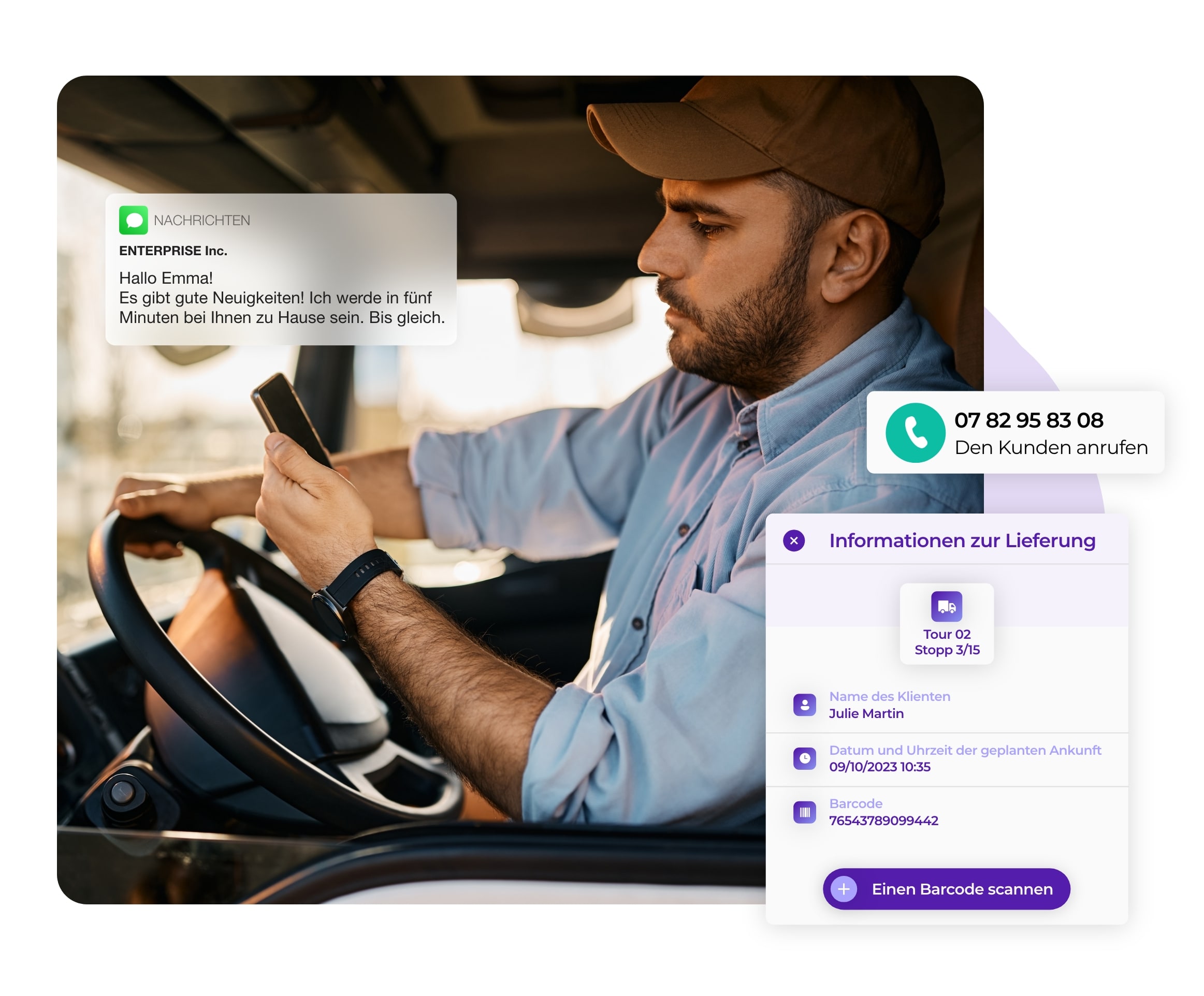 Übersicht über die mobile AntsRoute-Anwendung für Fahrer.