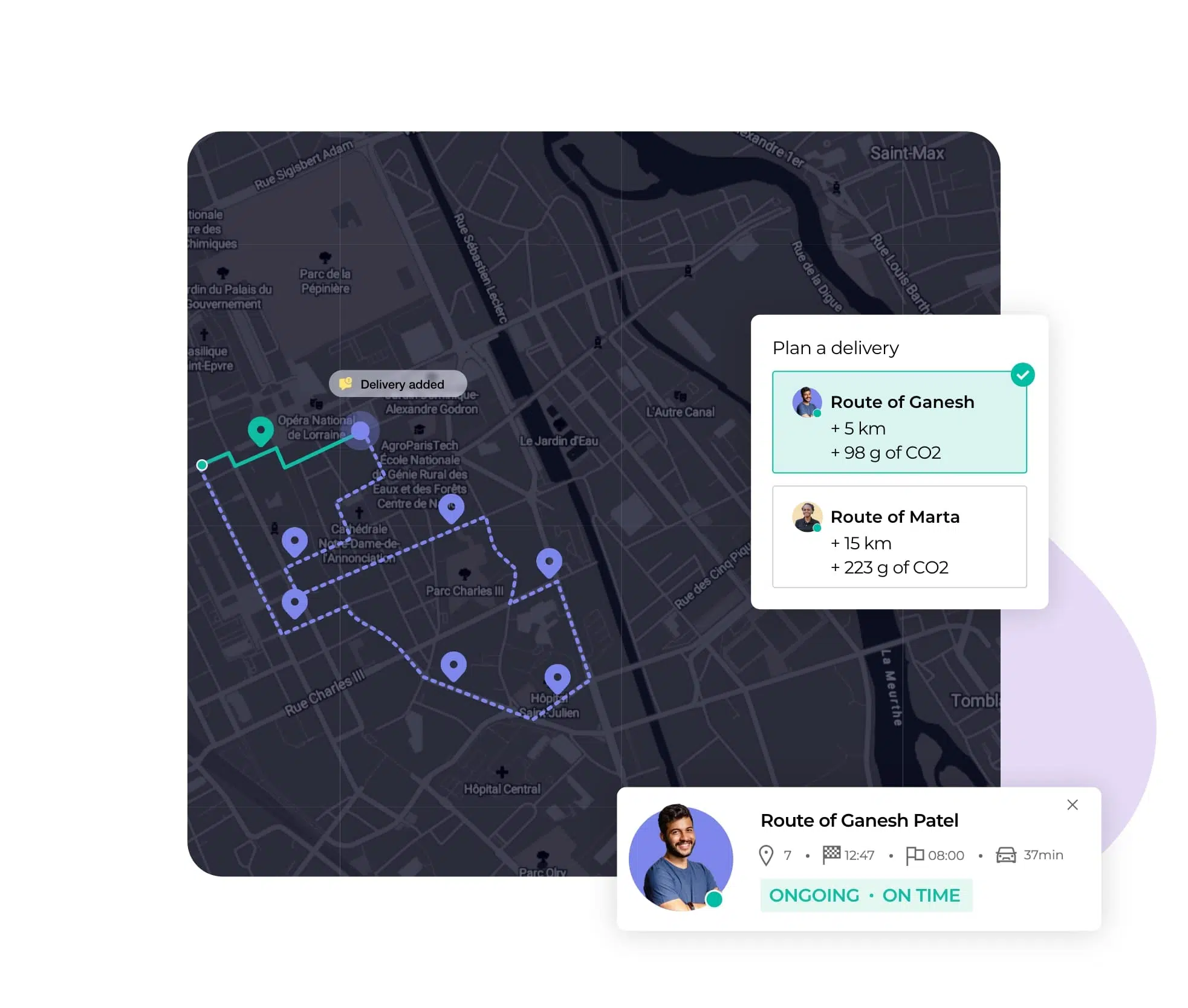 View of the assignment of last-minute deliveries on AntsRoute.