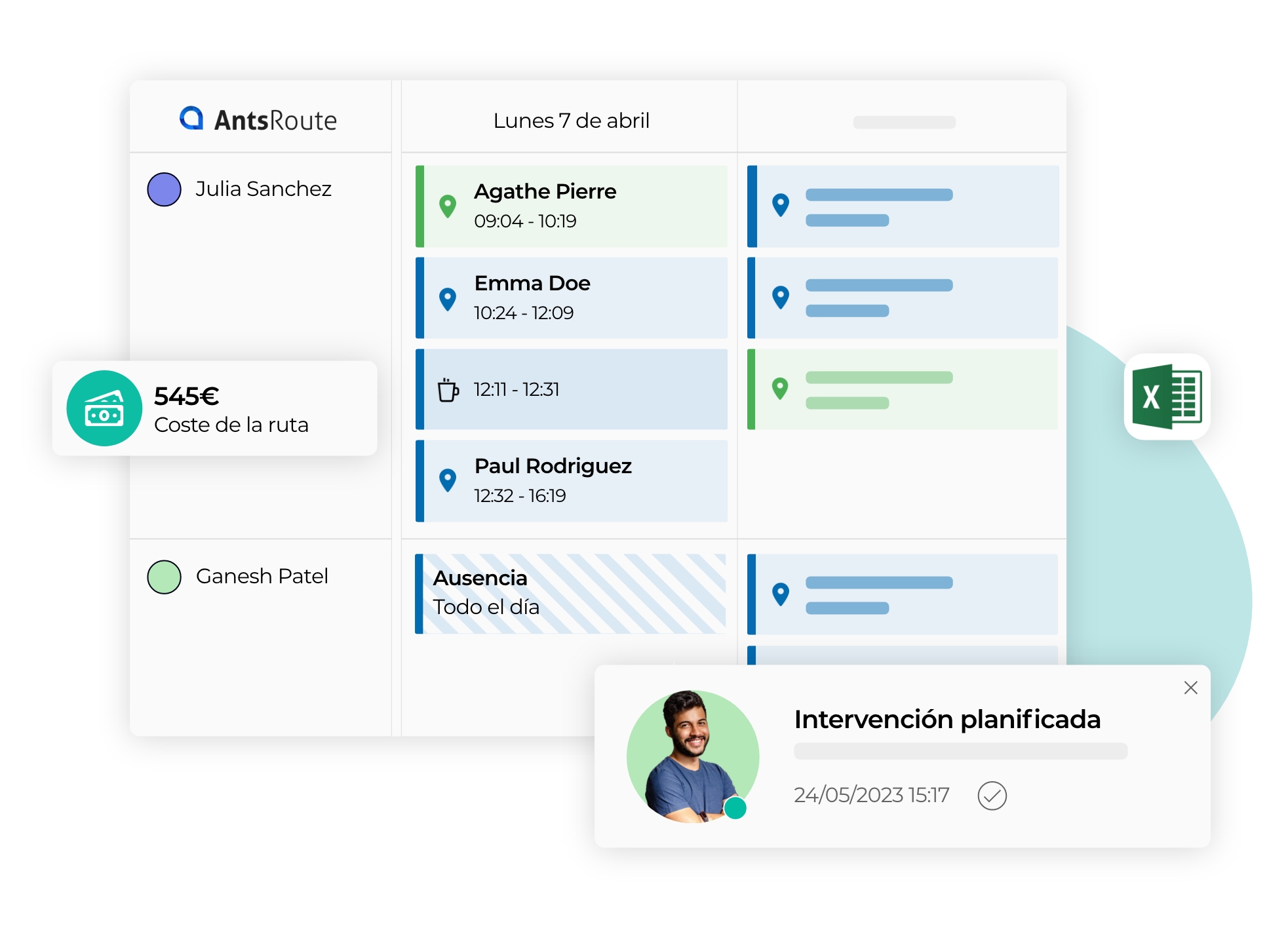 Vista de planificación de la intervención en AntsRoute.