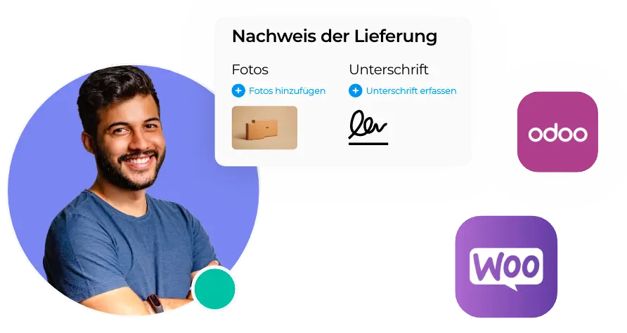Lösung für Zustellnachweise, mit der Fahrer Unterschriften und Fotos über eine mobile Anwendung erfassen können