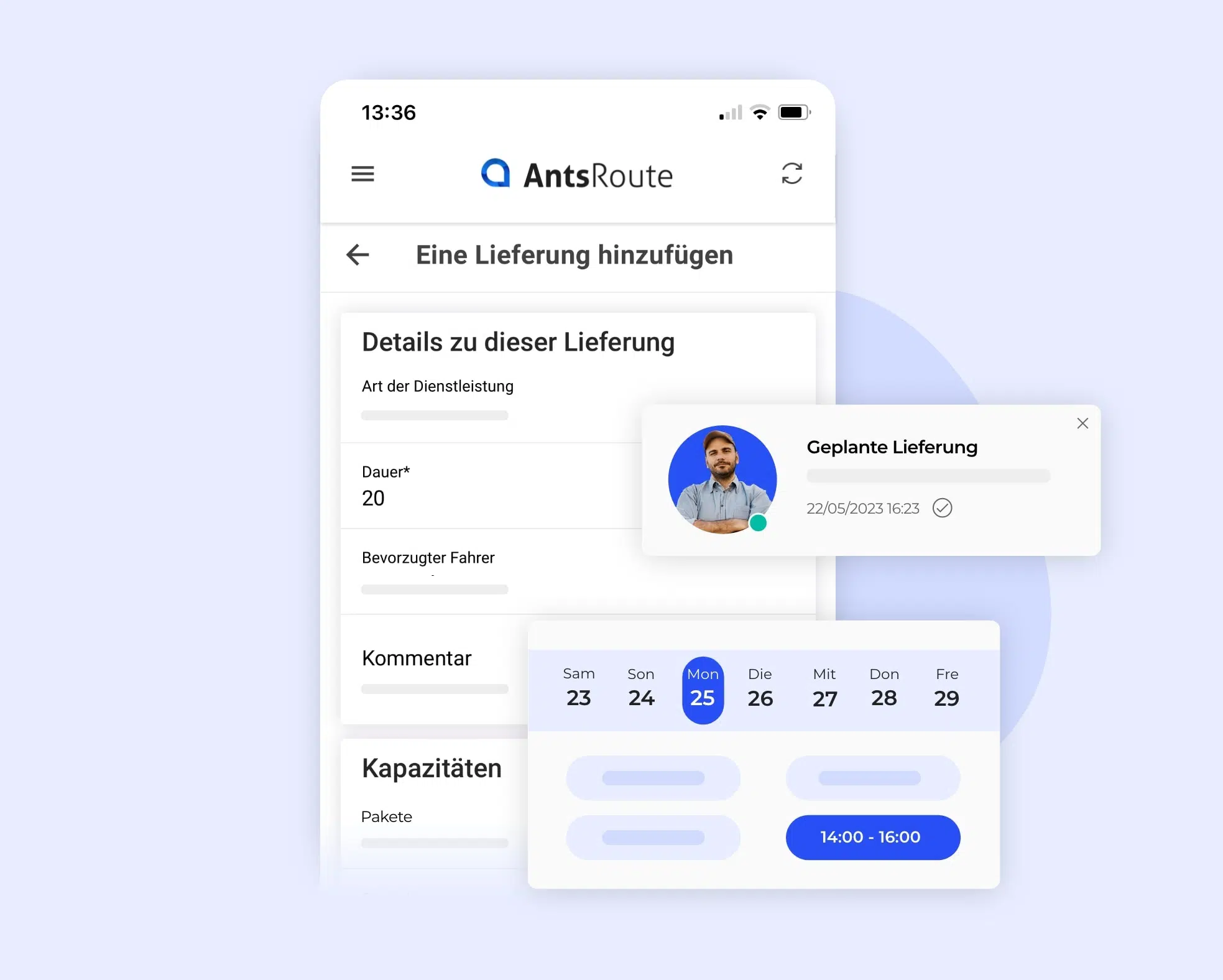 Planen Sie einen Termin über die mobile Anwendung AntsRoute.