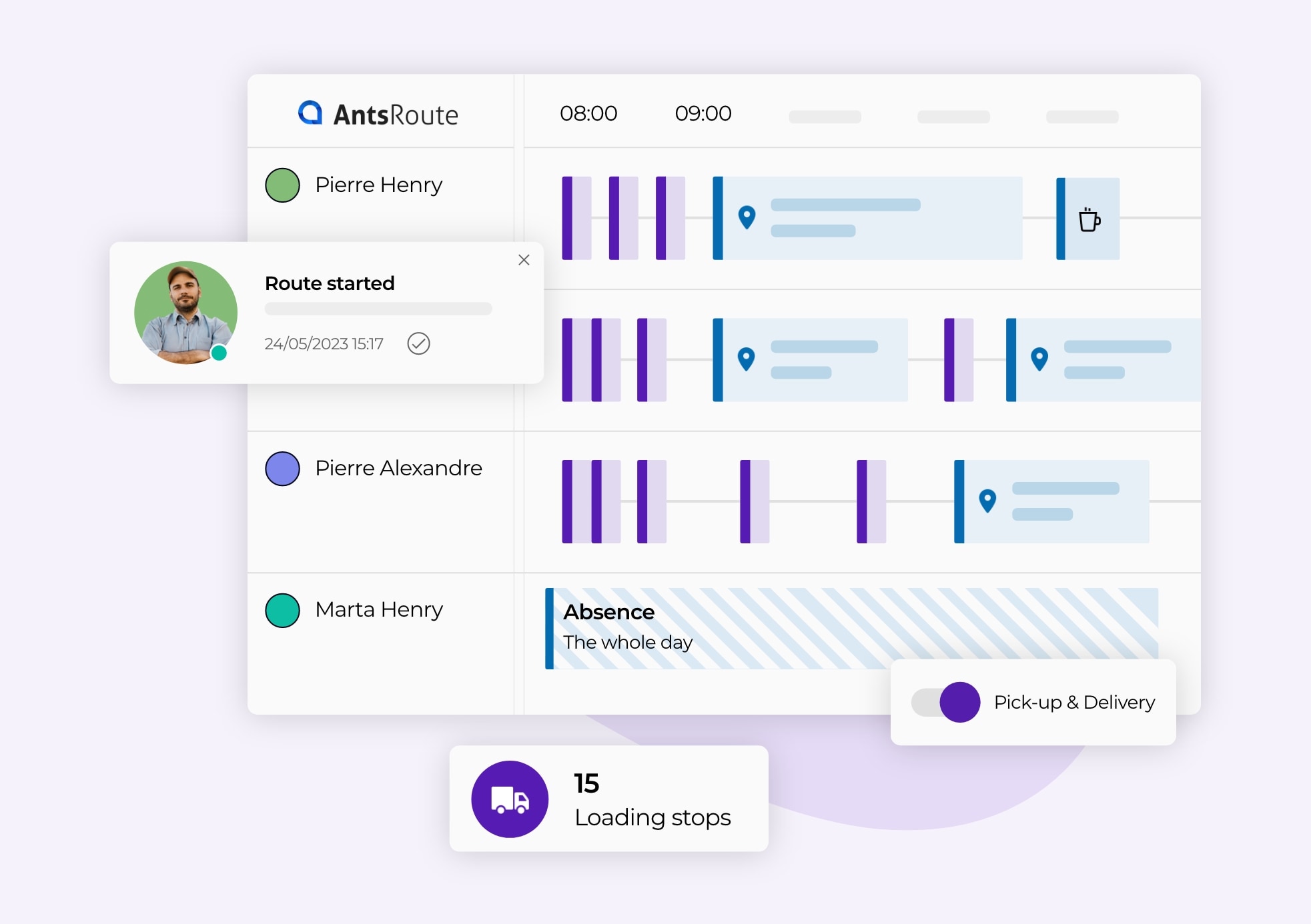 View of the daily transport planning on AntsRoute.