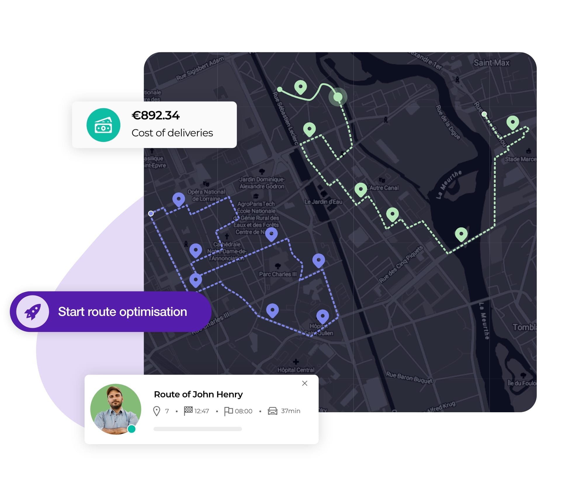 View of the AntsRoute module for optimising transport routes.