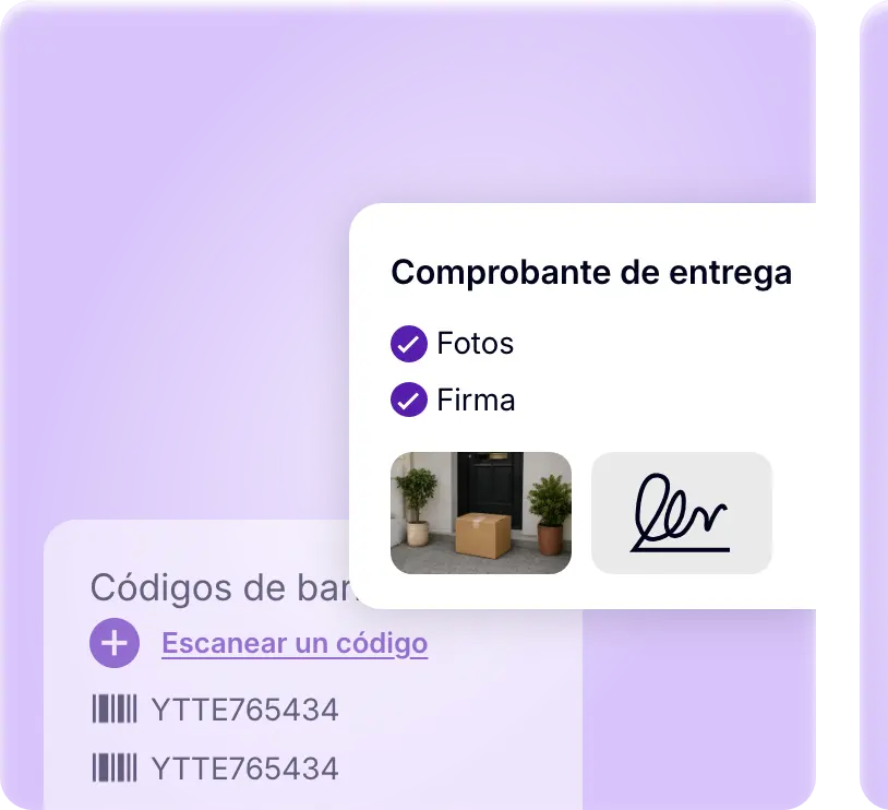 Comprobante de entrega con foto, firma y escaneo de código de barras