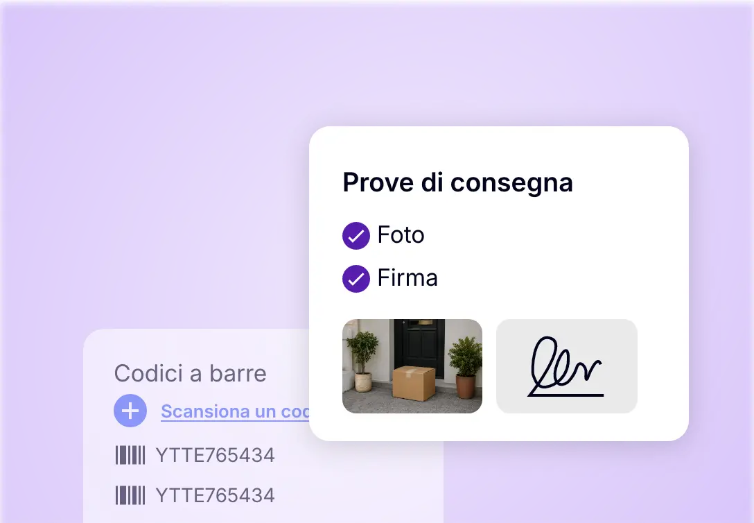 Raccolta delle prove di passaggio con foto, firma del cliente e scansione dei codici a barre