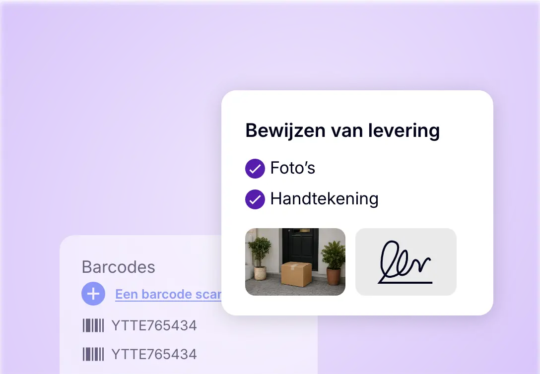Verzamelen van bewijs van uitvoering met foto, handtekening van de klant en barcodescan.