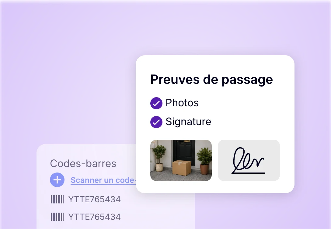 Collecte des preuves de passage avec photo, signature client et scan de codes-barres