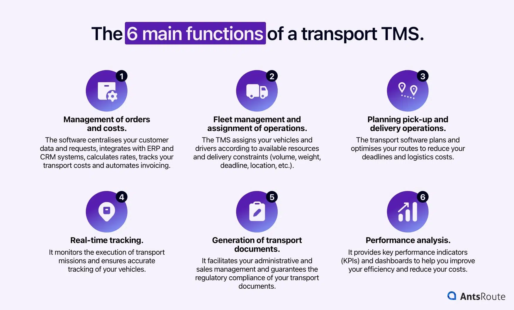 Figure showing the 6 main functions of a transport TMS.