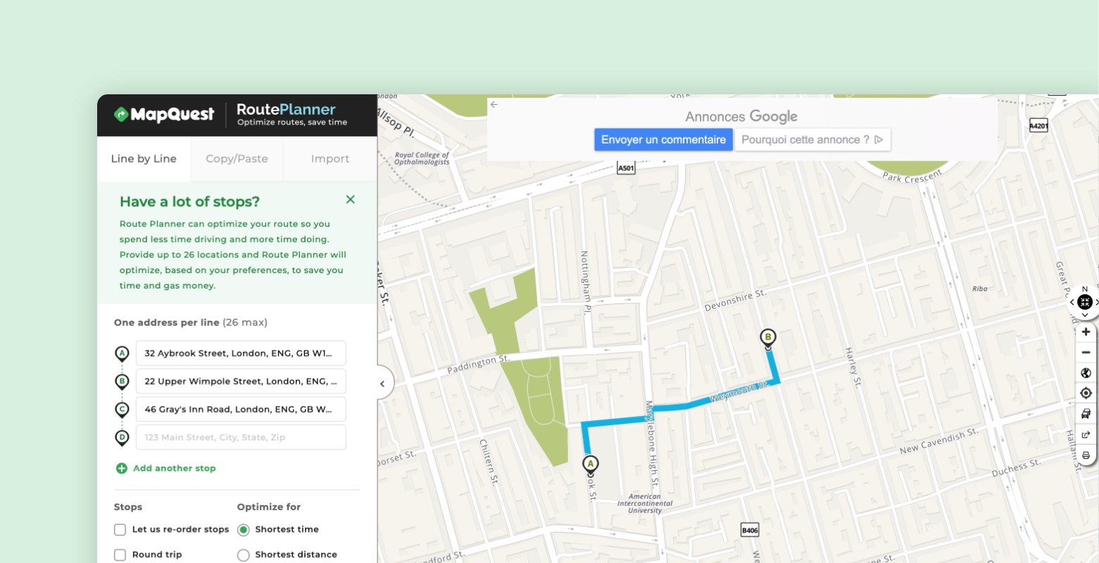 MapQuest interface