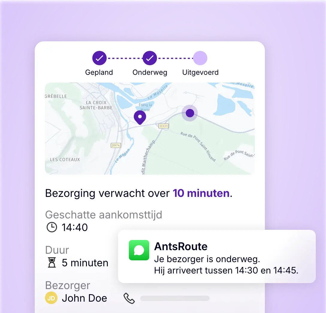 Realtime bezorgtracking met de locatie van de bezorger en de geschatte aankomsttijd