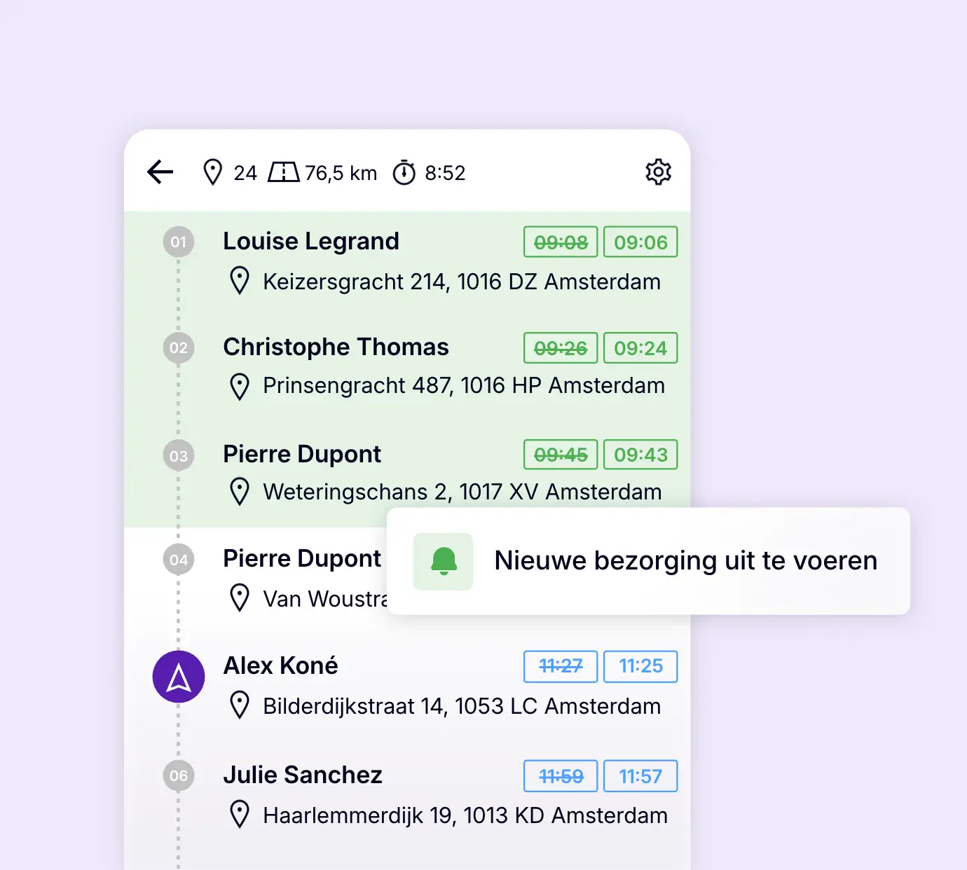 Realtime update van de route van een bezorger