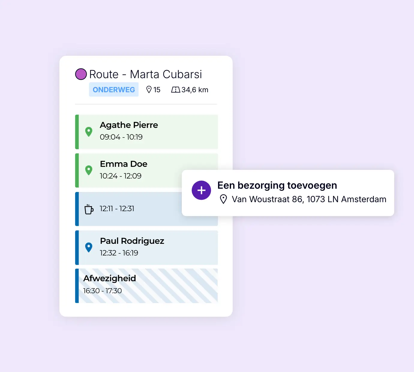Een nieuwe stop toevoegen aan de actieve route van een bezorger