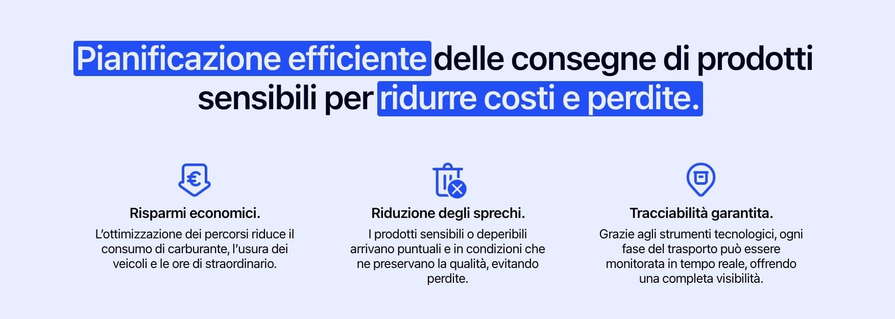 Diagramma che mostra i 3 vantaggi di una pianificazione efficace delle consegne di prodotti sensibili.