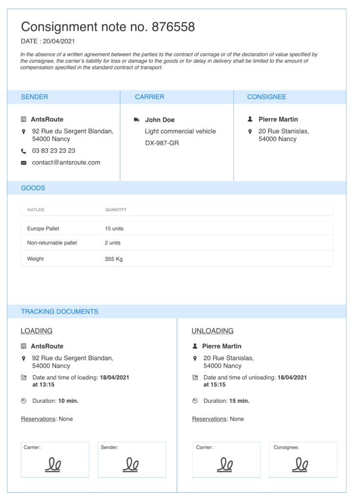 The consignment note, an essential document AntsRoute
