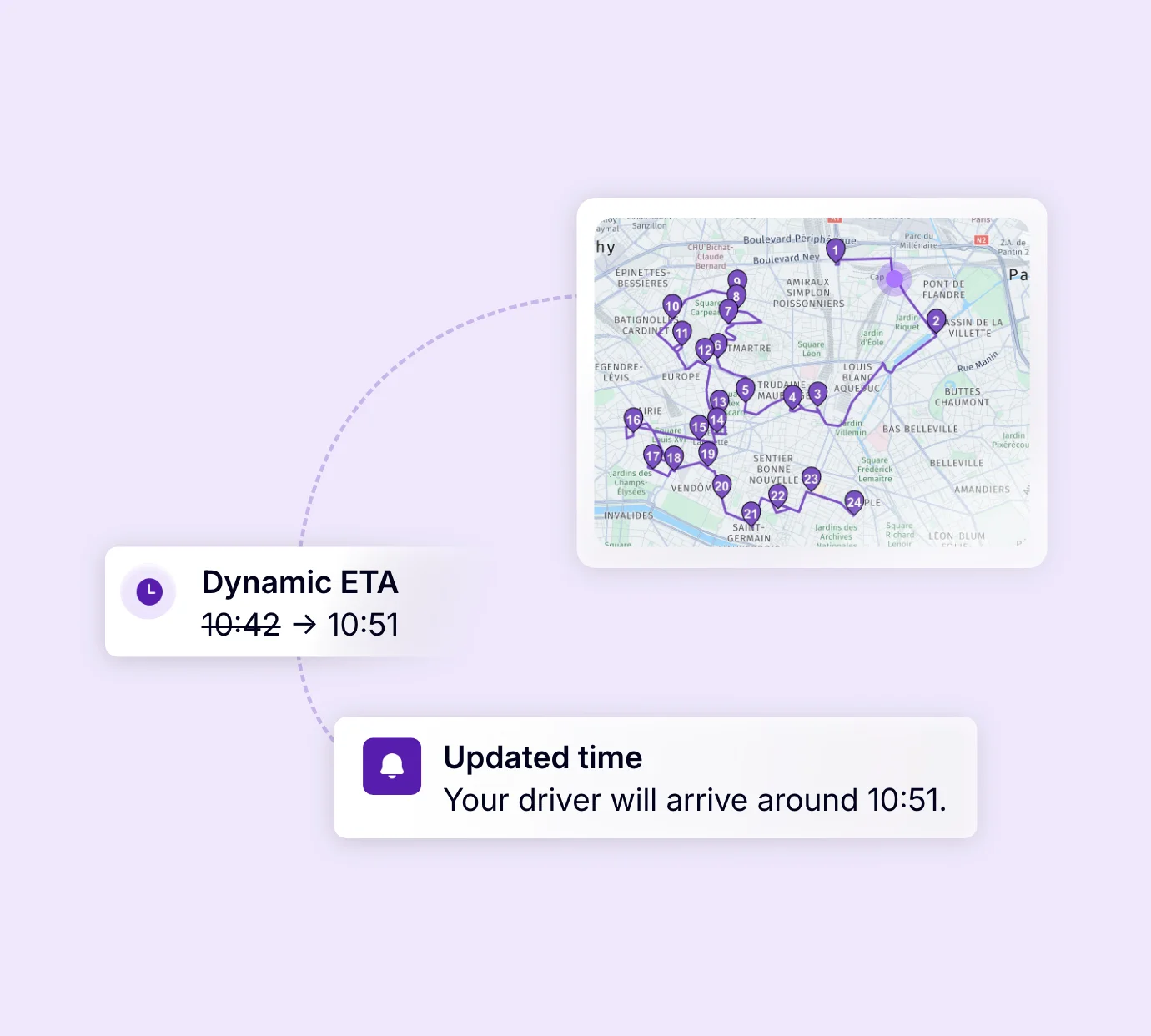 Automatic update of the estimated arrival time based on route progress