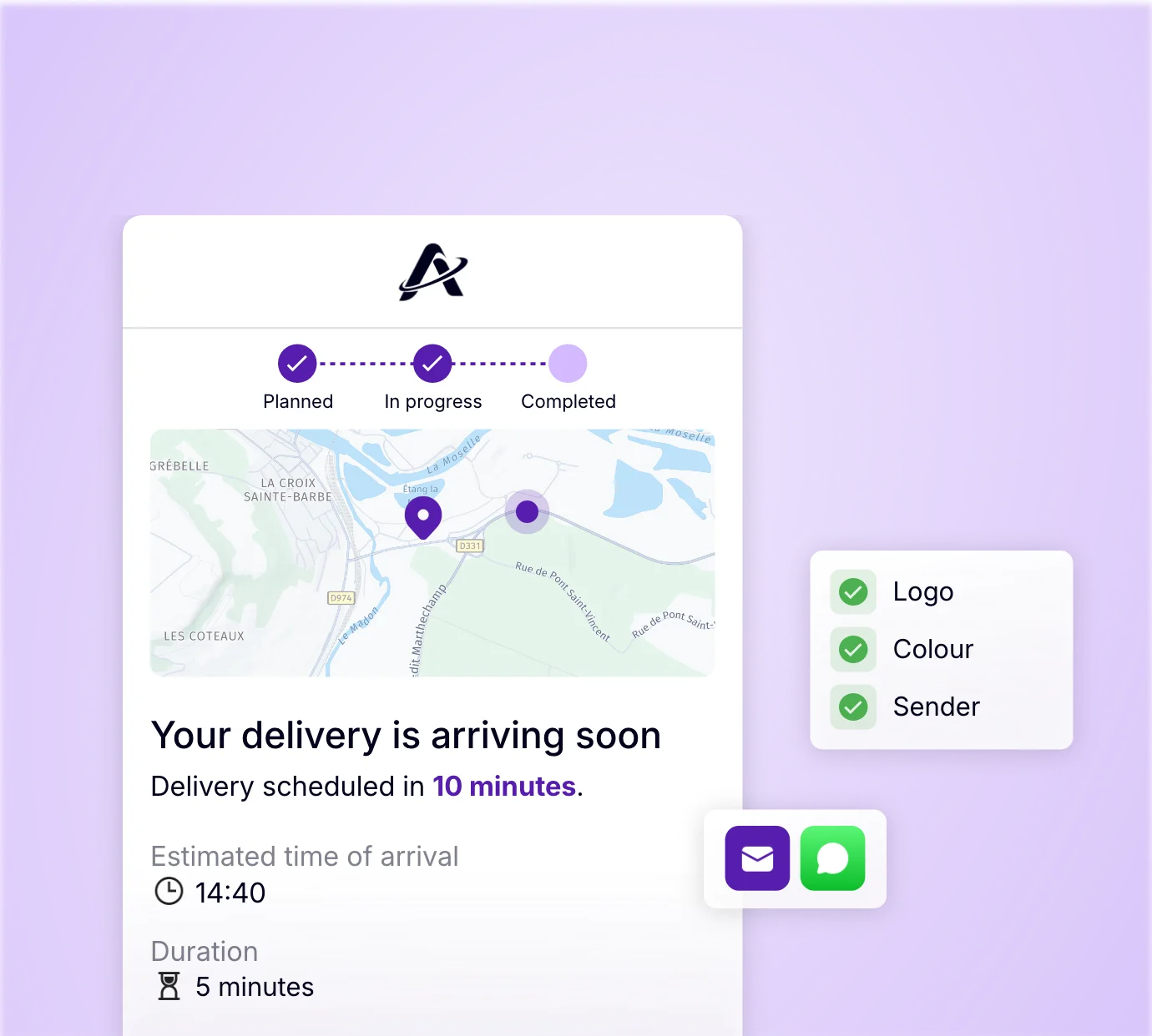 Customising delivery notifications with your logo, colours and sender name