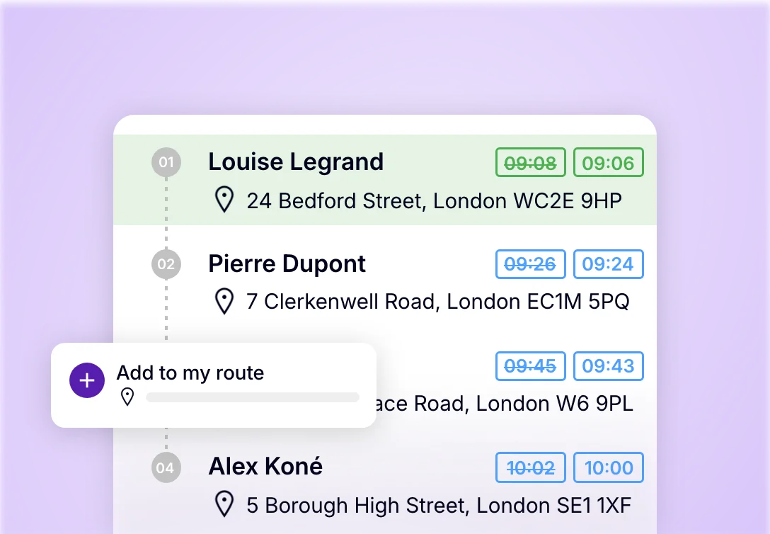 Delivery driver app for adding a new stop and reorganising the route