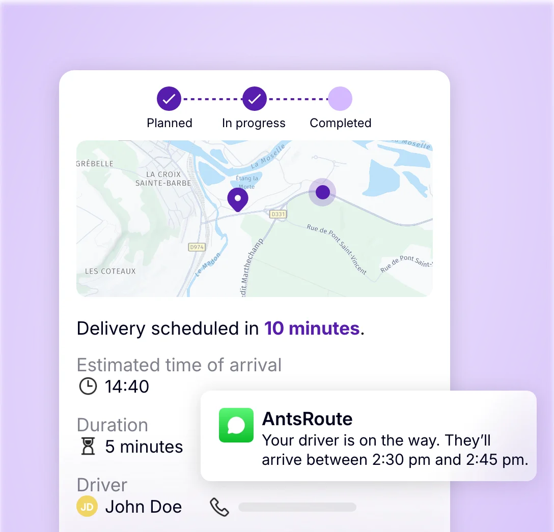 Real-time delivery tracking with the driver’s location and estimated arrival time