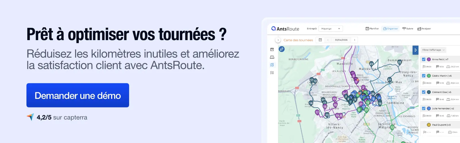 Call to action AntsRoute pour optimiser ses tournées avec démonstration