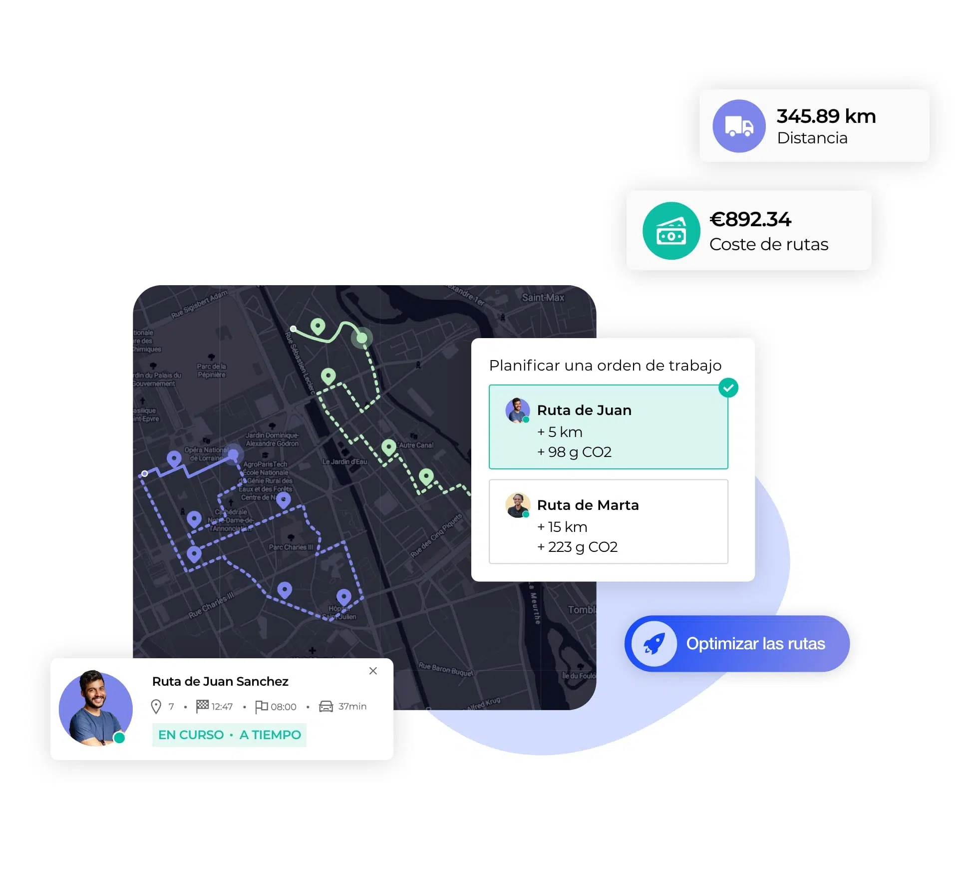 Un plan de ruta optimizado generado con AntsRoute.