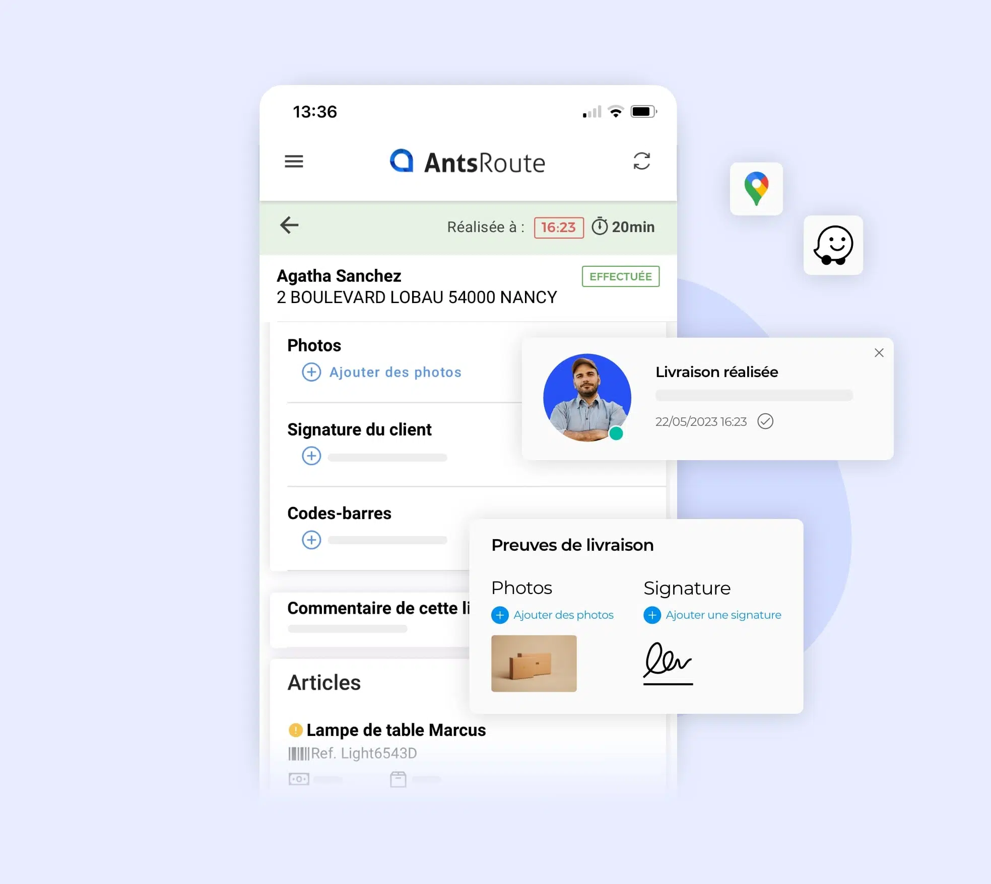 L'ajout des preuves de passage lors de la validation d'une étape depuis l'application mobile AntsRoute.