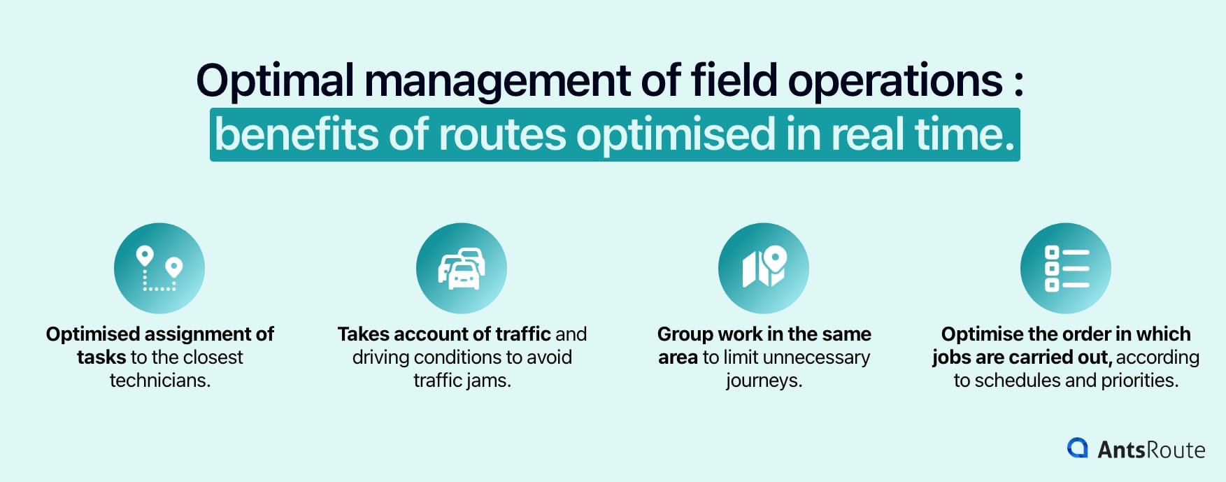 Figure showing the advantages of real-time optimised routes for managing operations.