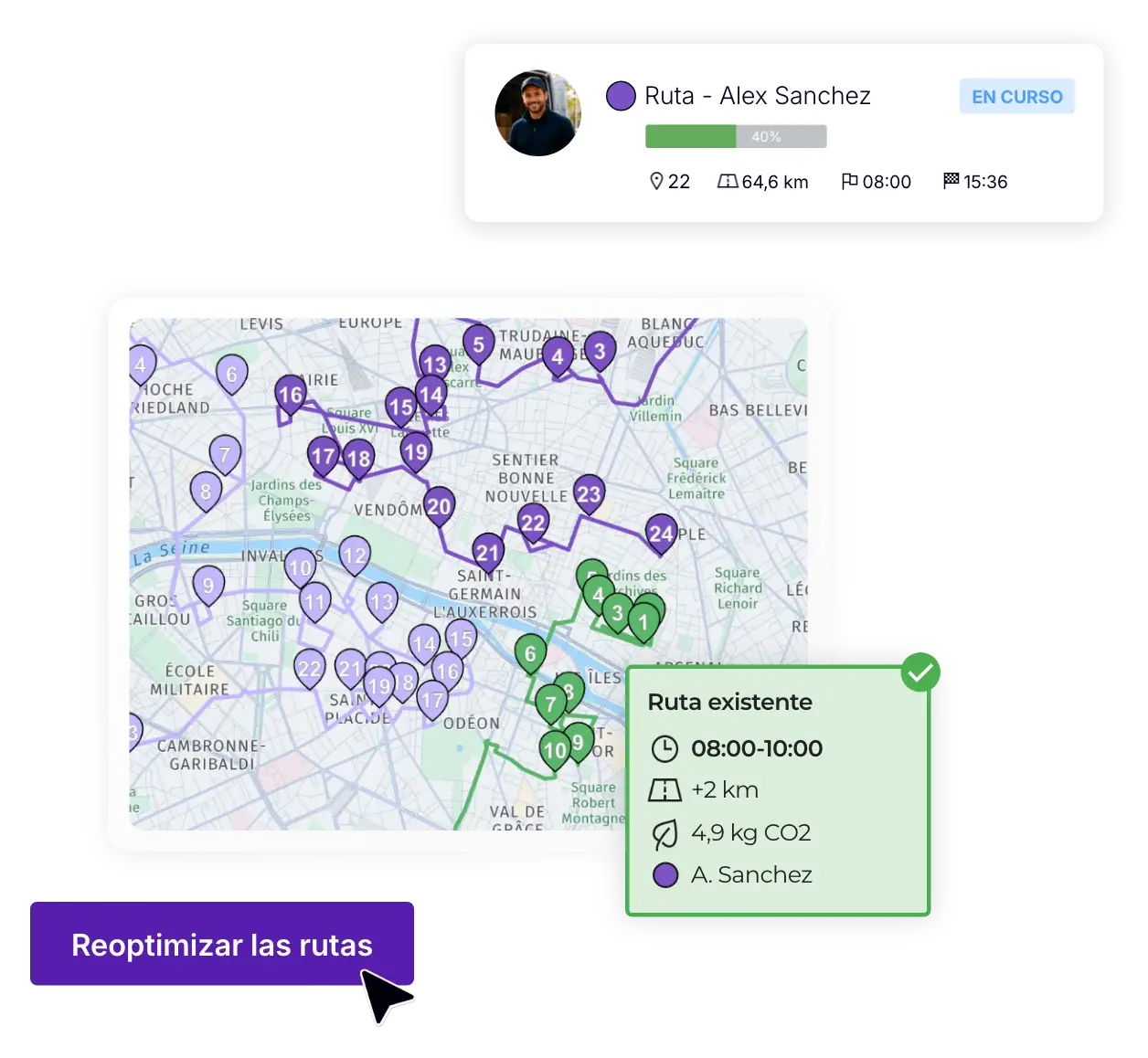 Reoptimización de una ruta de entrega en curso