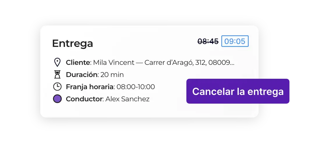 Cancelar una entrega y ajustar la hora de llegada con AntsRoute