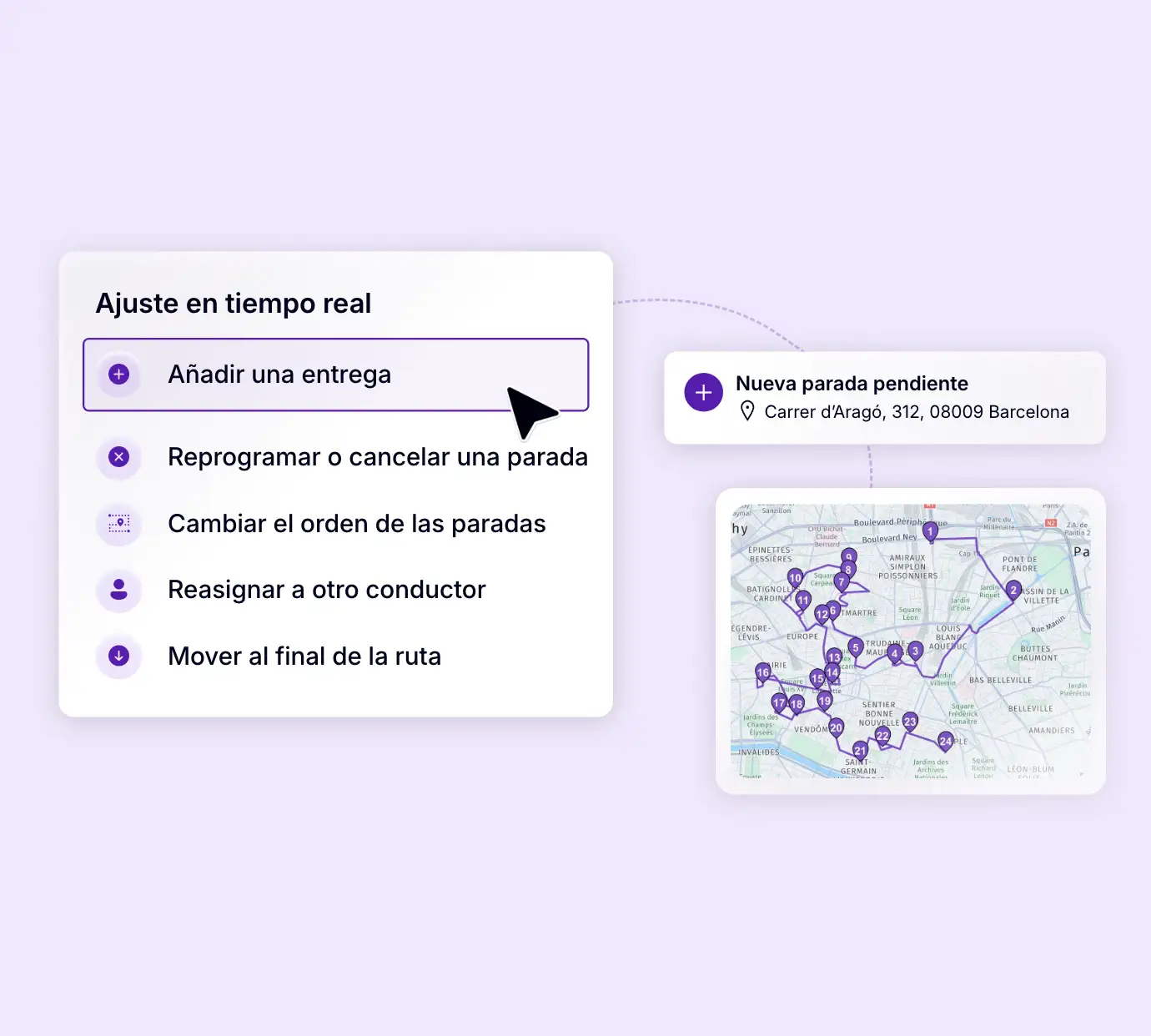 Añadir una nueva entrega a una ruta en curso