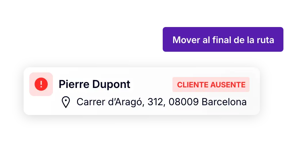 Mover una entrega al final de la ruta por ausencia del cliente