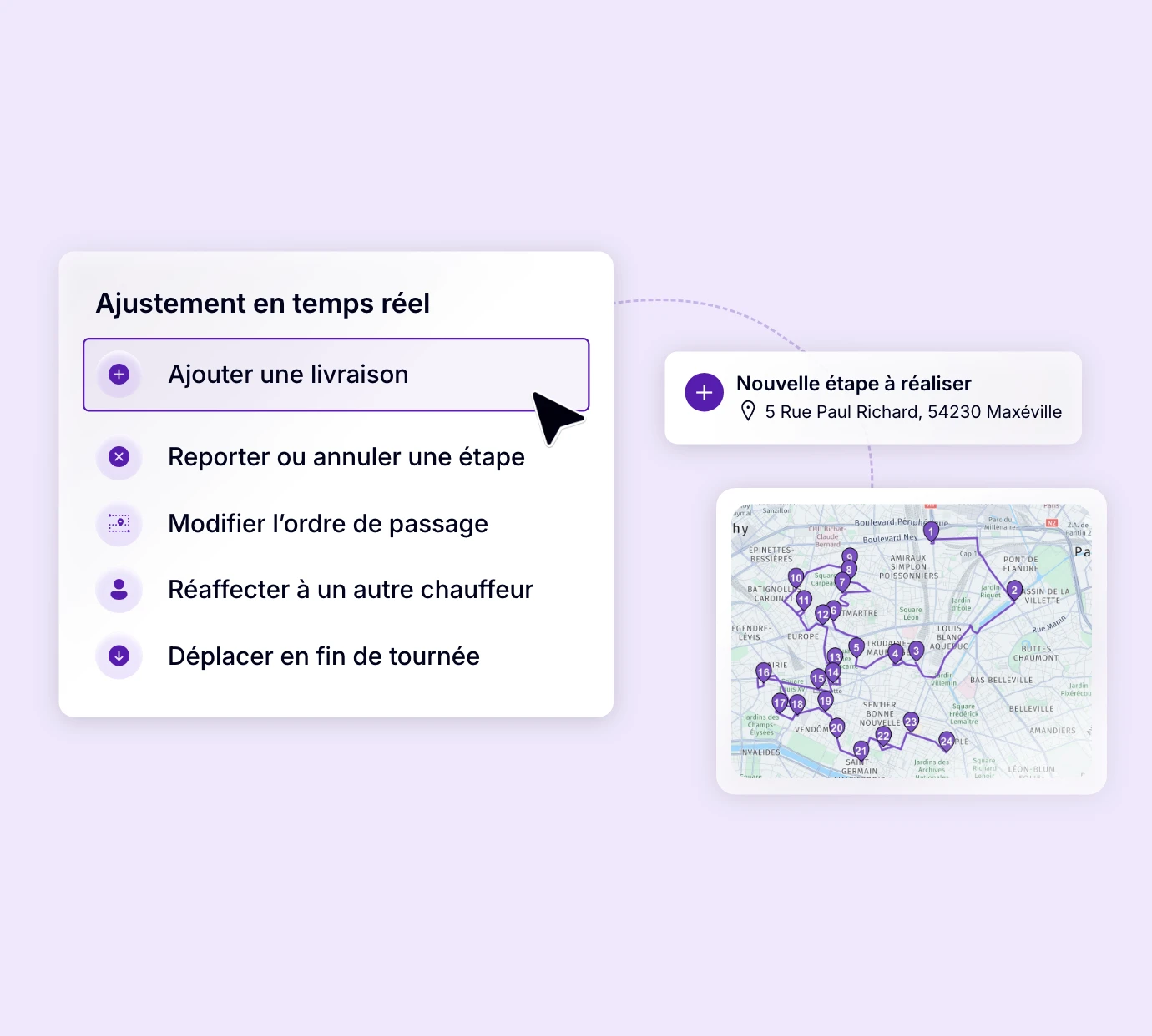 Ajout d’une nouvelle livraison à une tournée en cours