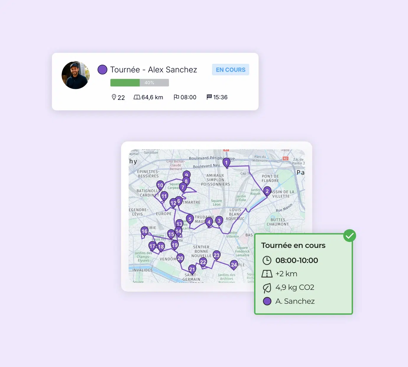 Suivi d’une tournée de livraison en cours sur une carte